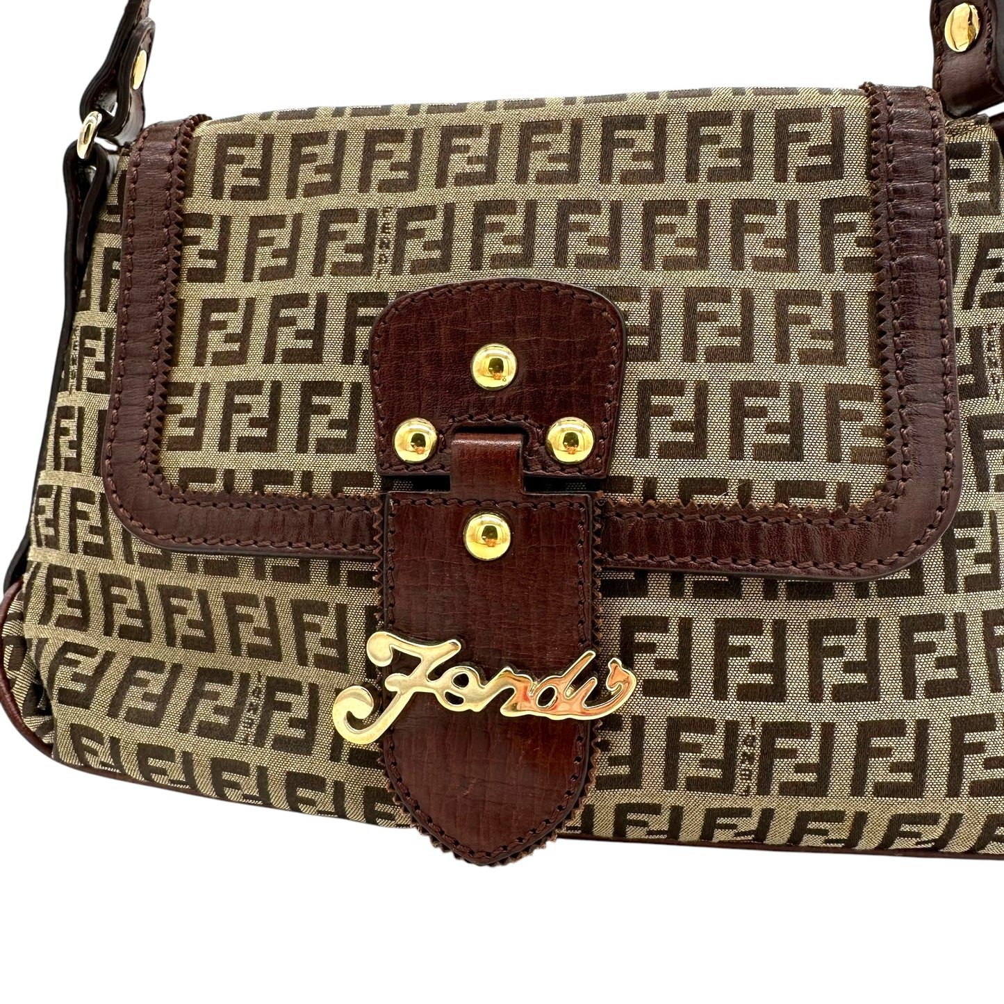 Fendi Brown & Tan Zucchino Monogram Logo Charm Shoulder Bag - Outfit Repeater