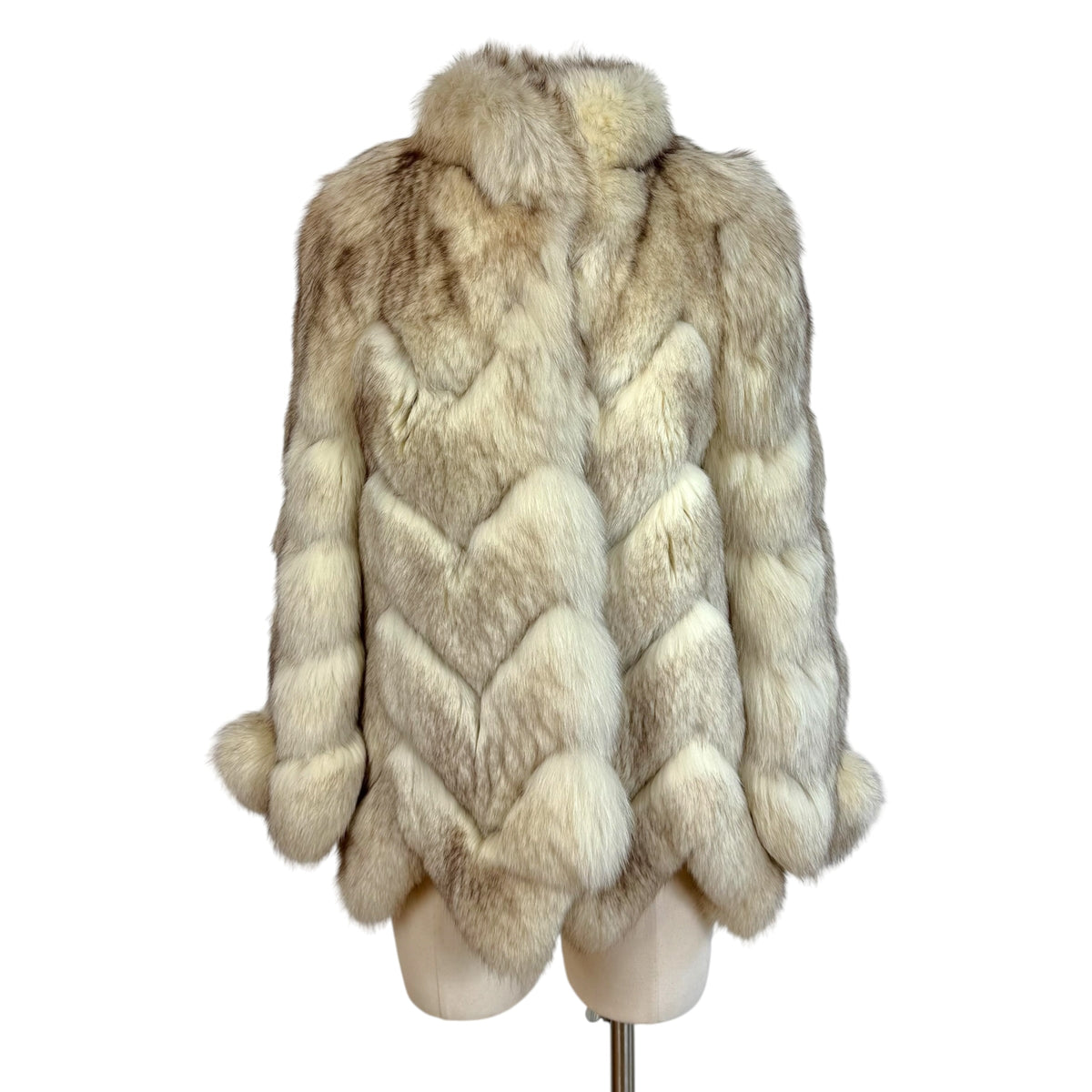 Rambulton Ivory Fox Fur Coat Scalloped Hem 1990s Vintage