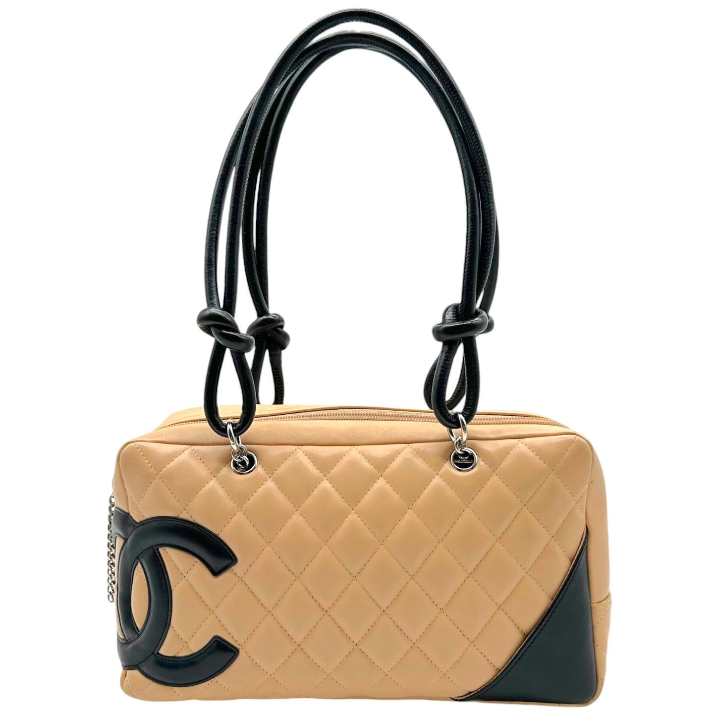 Chanel Bowler Bag Beige Black Matelasse Leather