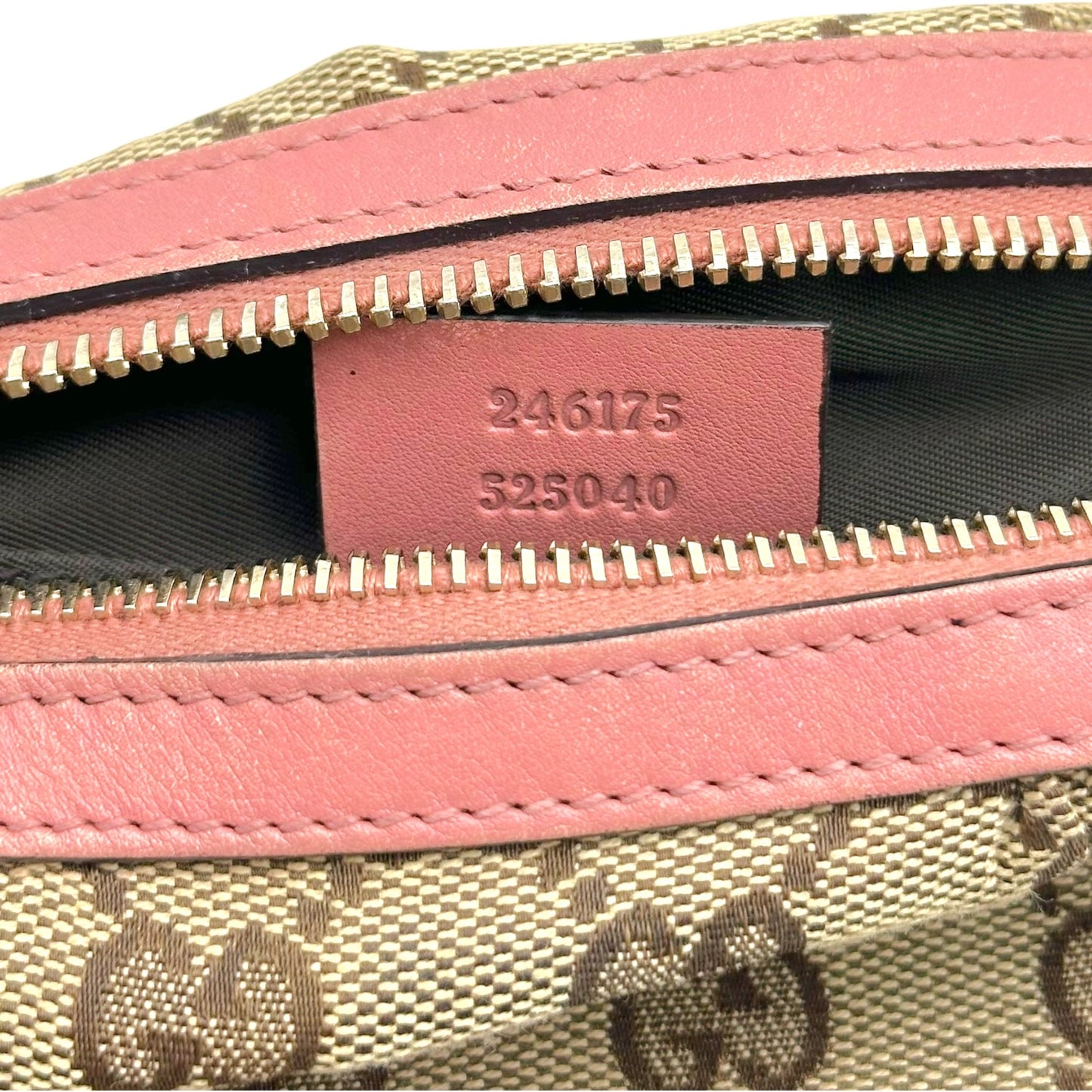 Gucci Pink Tan Monogram Bamboo Zip Cosmetic Pouch