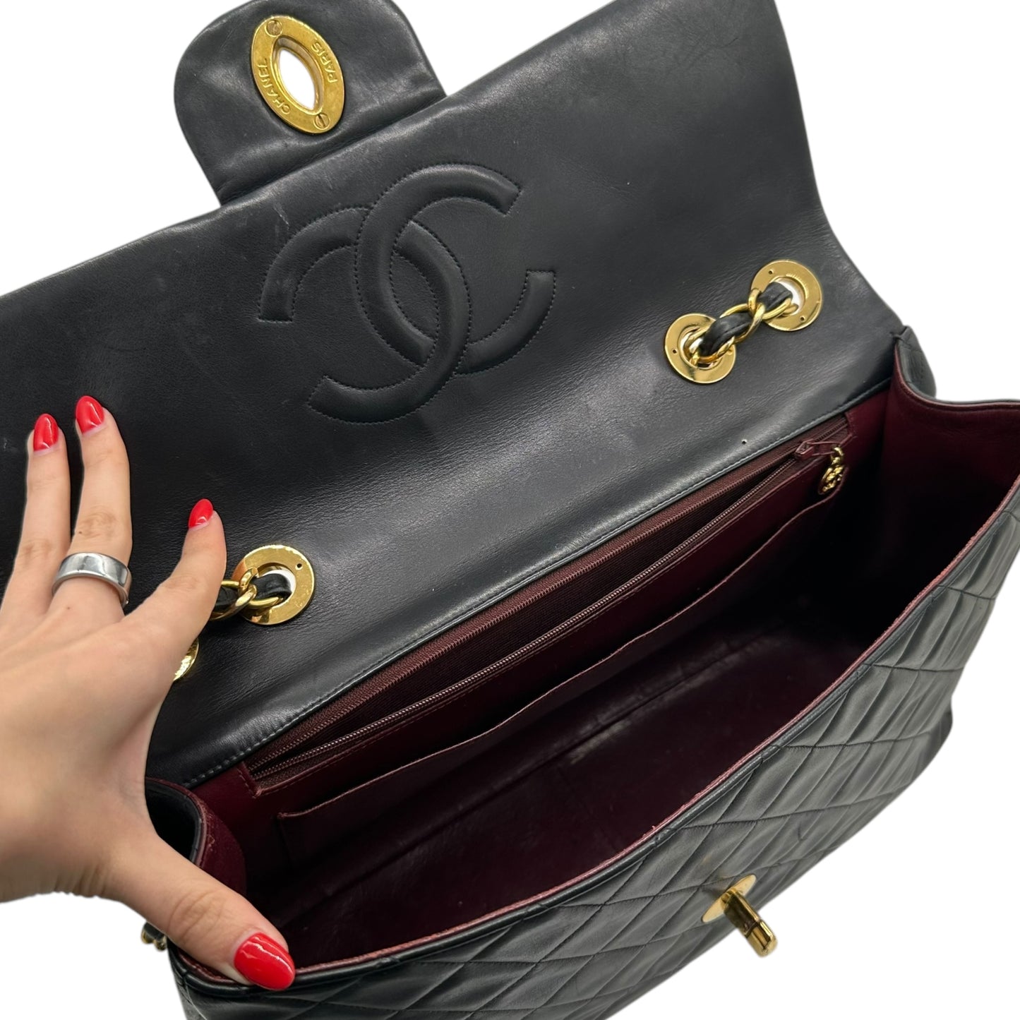 Chanel 90's Black Lambskin Maxi Flap Bag