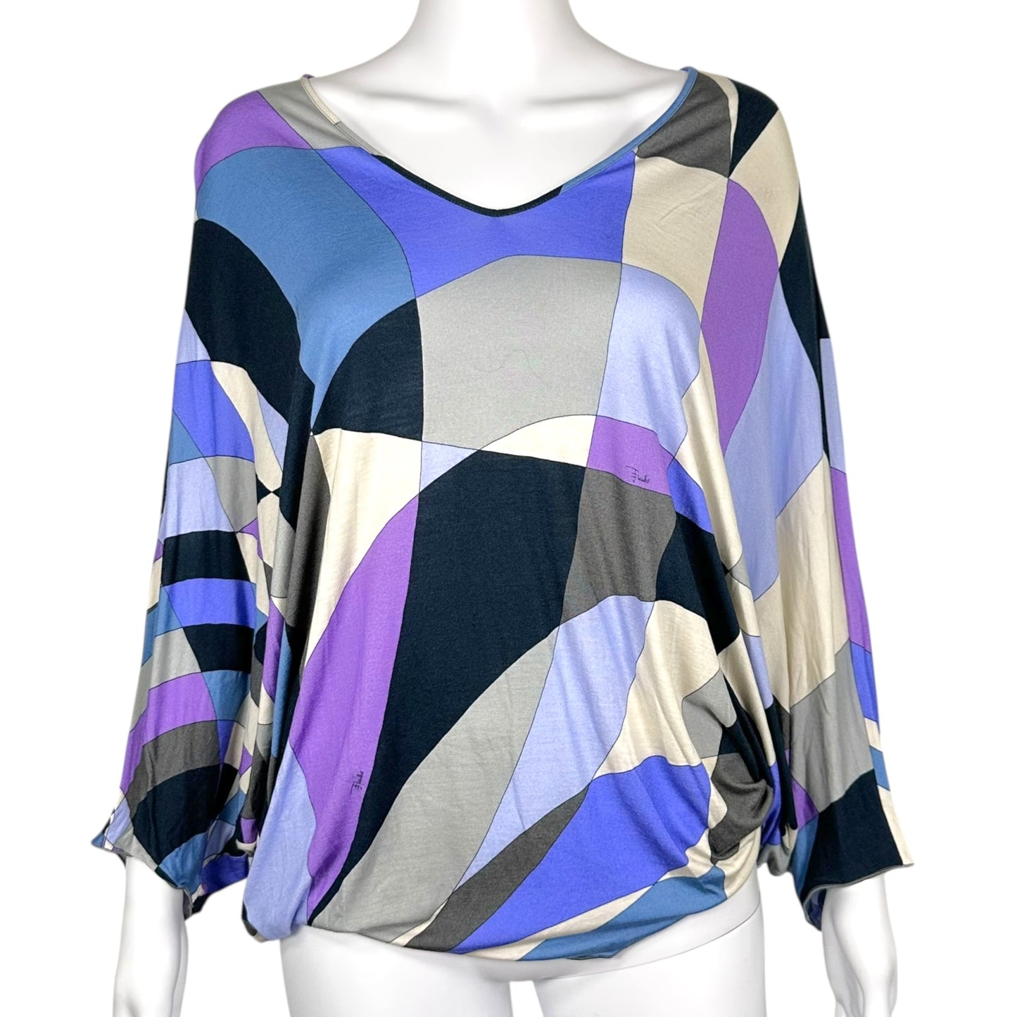 Emilio Pucci Dolman Sleeve Top Blue Purple Abstract Print