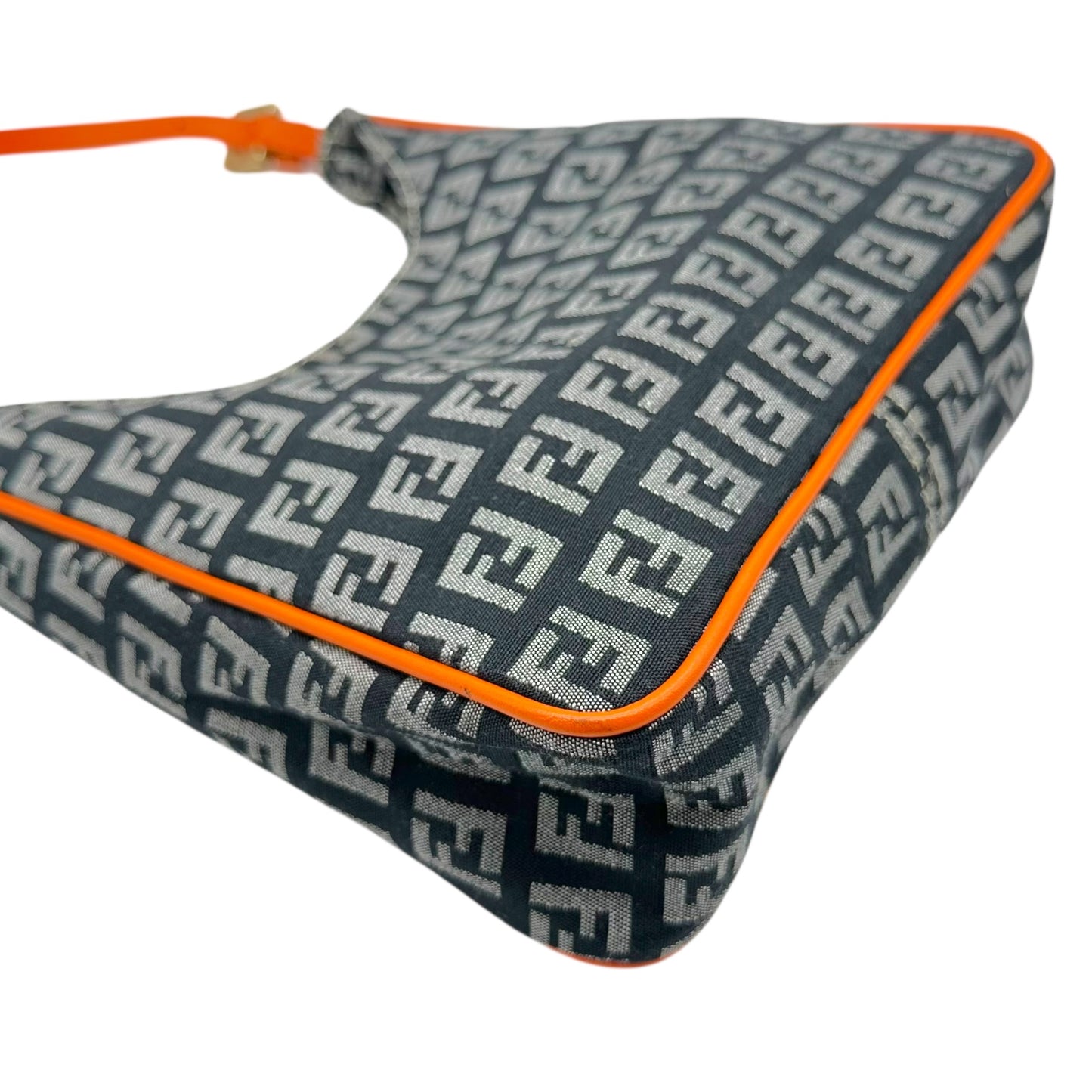 Fendi Black Zucchino Monogram Orange Leather Trim Mini Bag