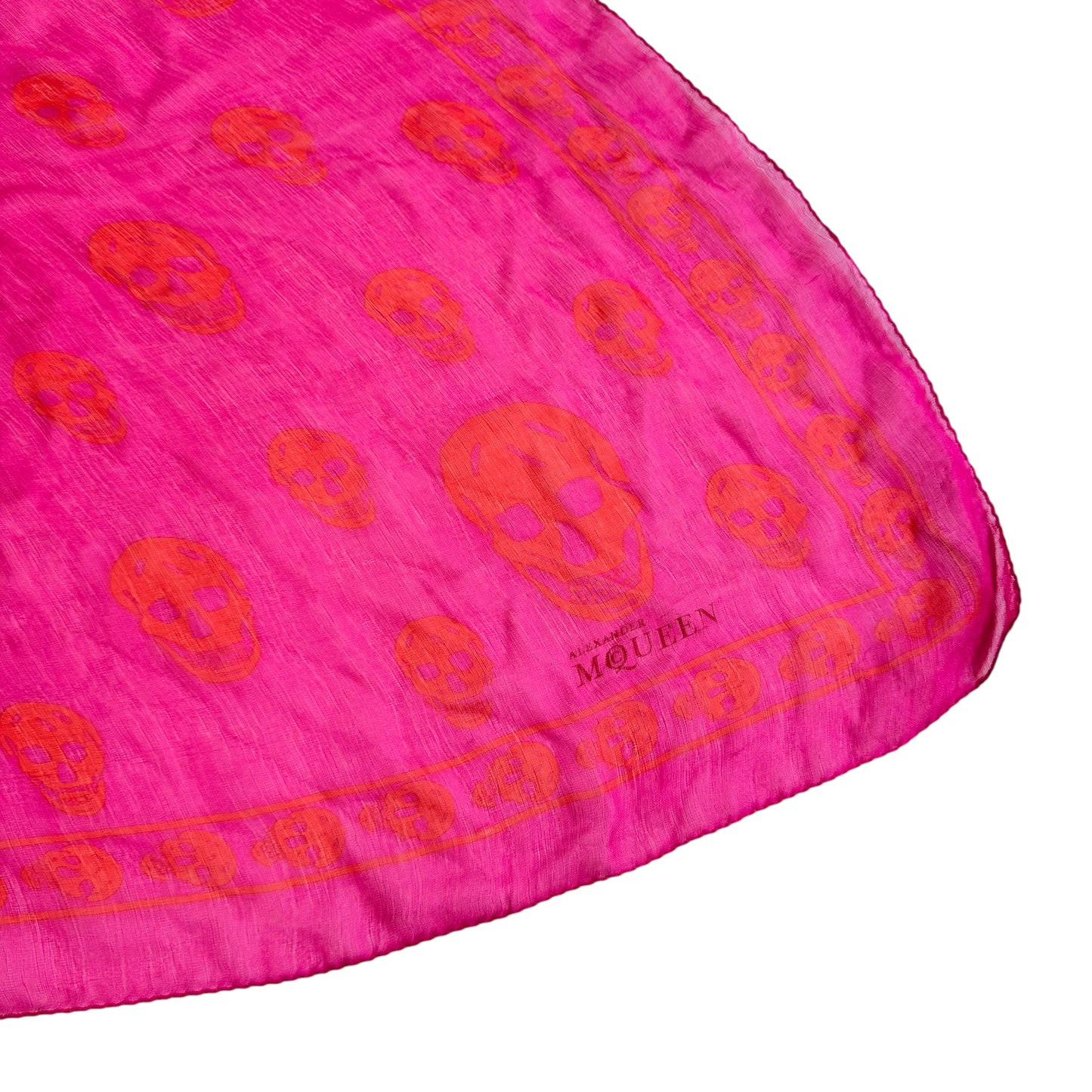 Alexander McQueen Hot Pink & Orange Skull Print Silk Square Scarf