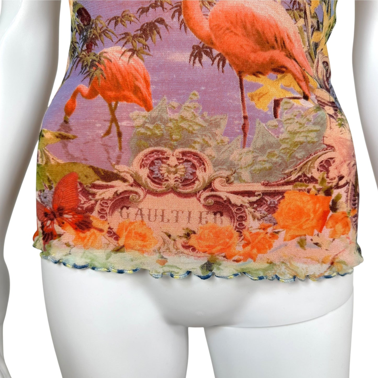 Jean Paul Gaultier Mesh Tank Top Flamingo Tropical Print
