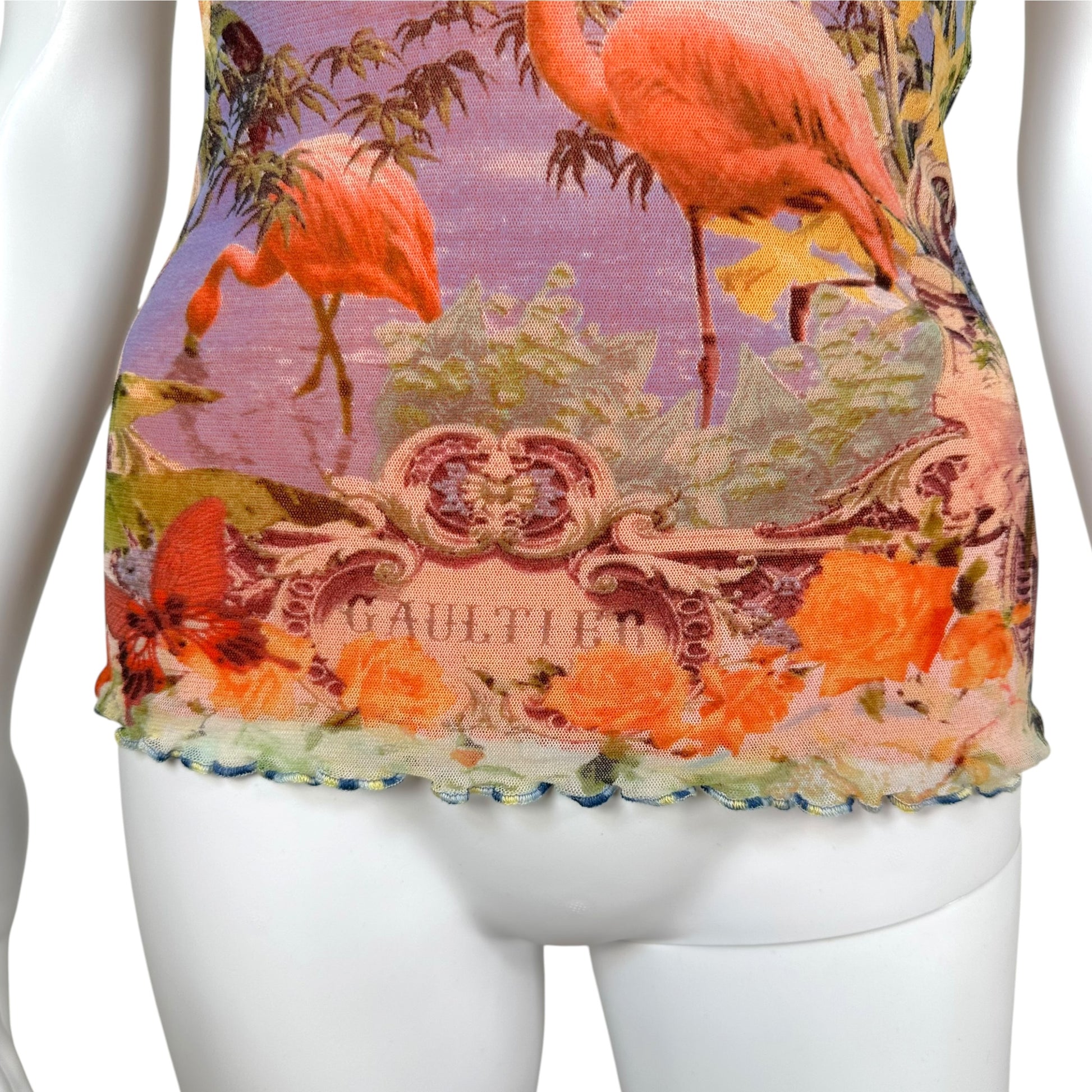 Jean Paul Gaultier Mesh Tank Top Flamingo Tropical Print