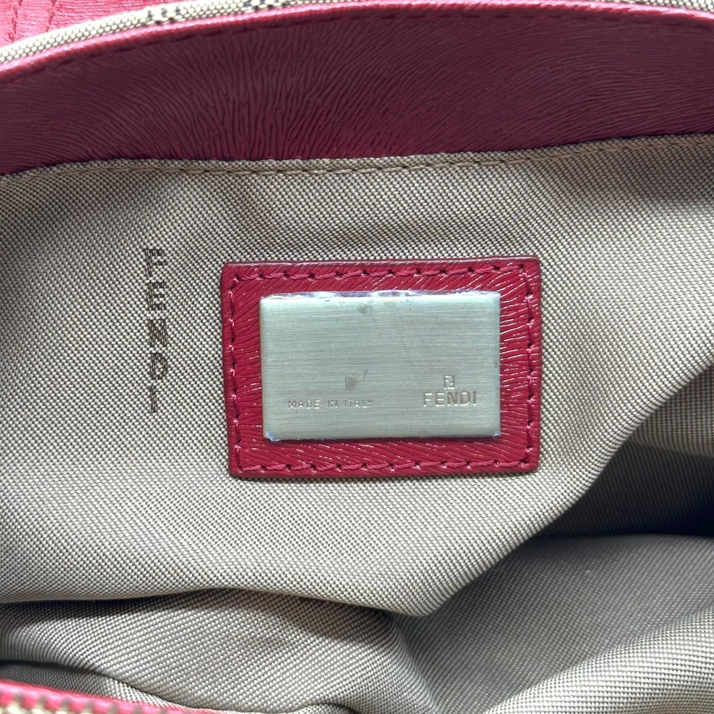 Fendi Tan & Burgundy Zucca Studded Shoulder Bag