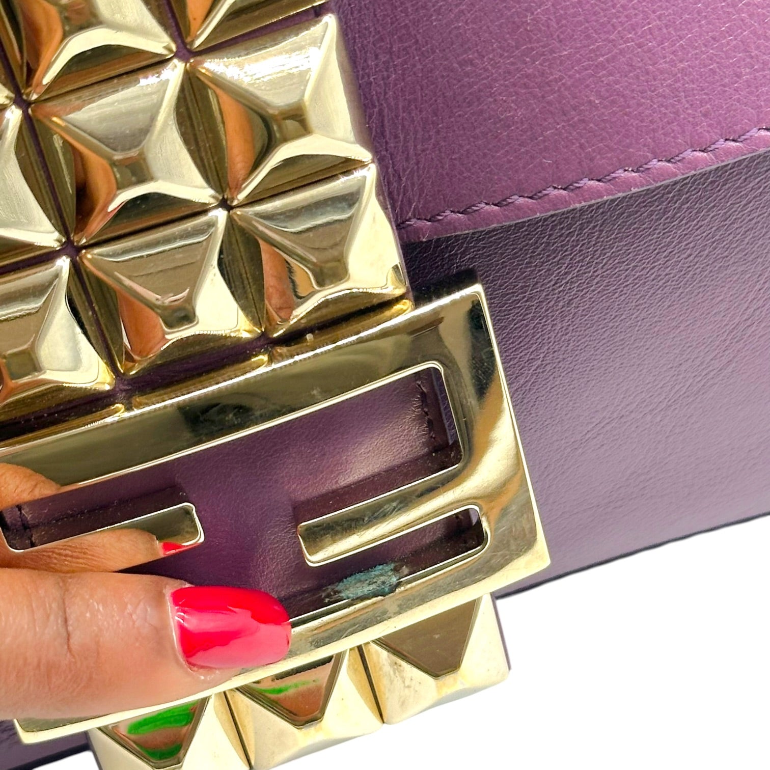 Fendi Purple Leather Baguette Bag with Gold Stud
