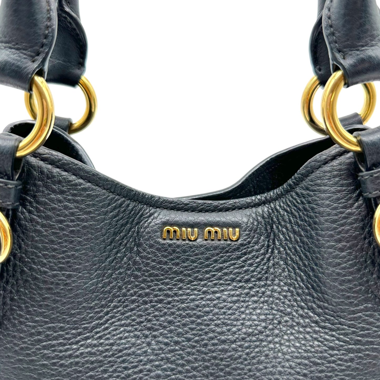 Miu Miu Black Gold Leather Top Handle Bag