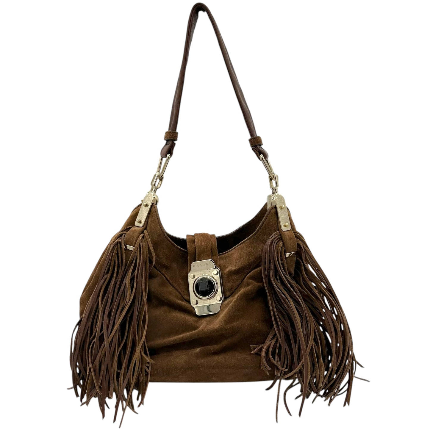 Celine Brown Suede Fringe Shoulder Bag - Outfit Repeater