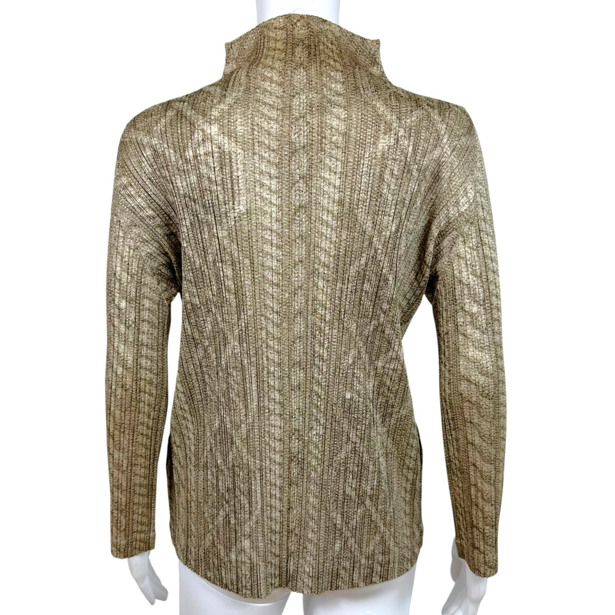 Issey Miyake Pleats Please Beige Cable Knit Print Pleated Zip Up Jacket Sz 3