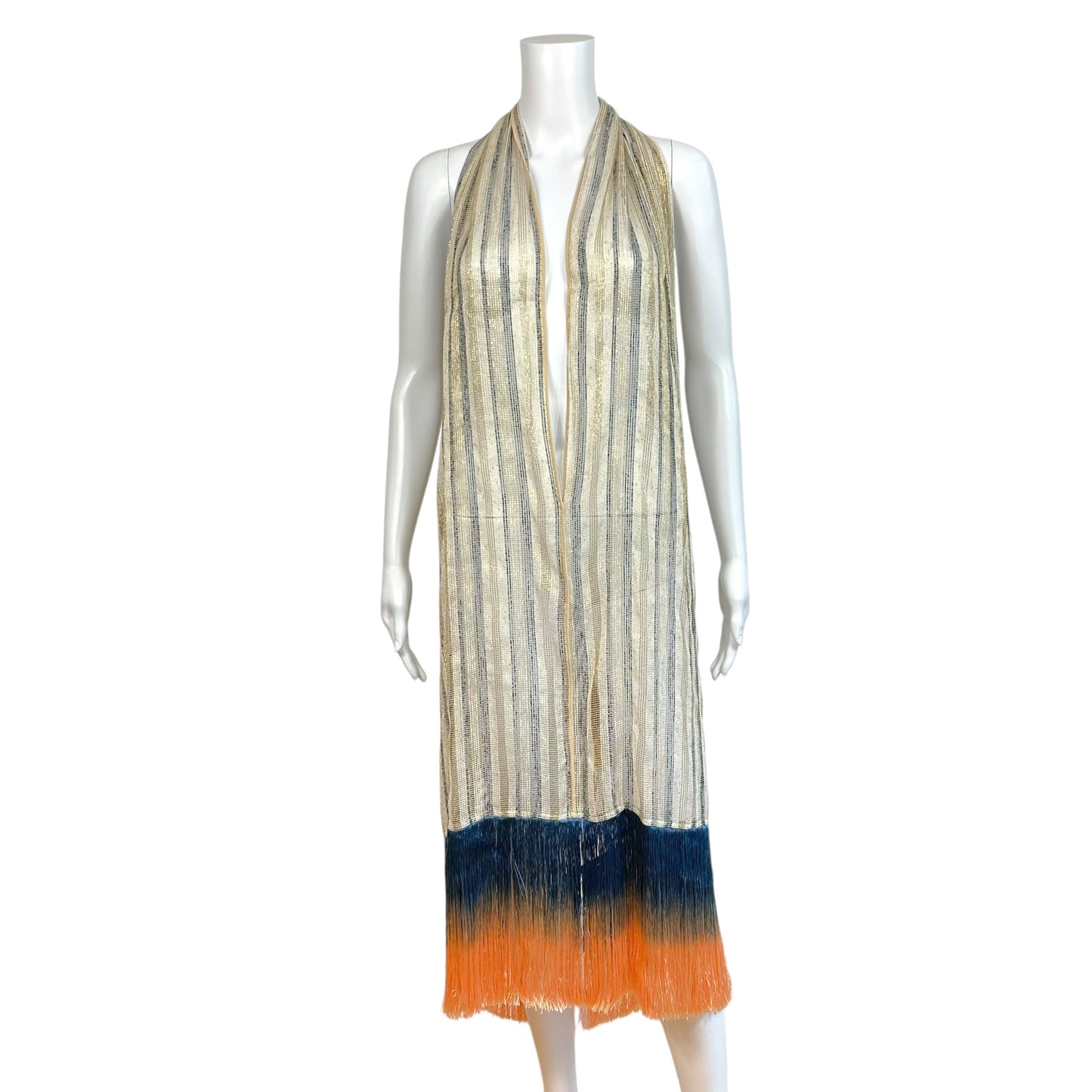 Emilio Pucci Metallic Sheer Knit Ombré Fringe Trim Halter Dress