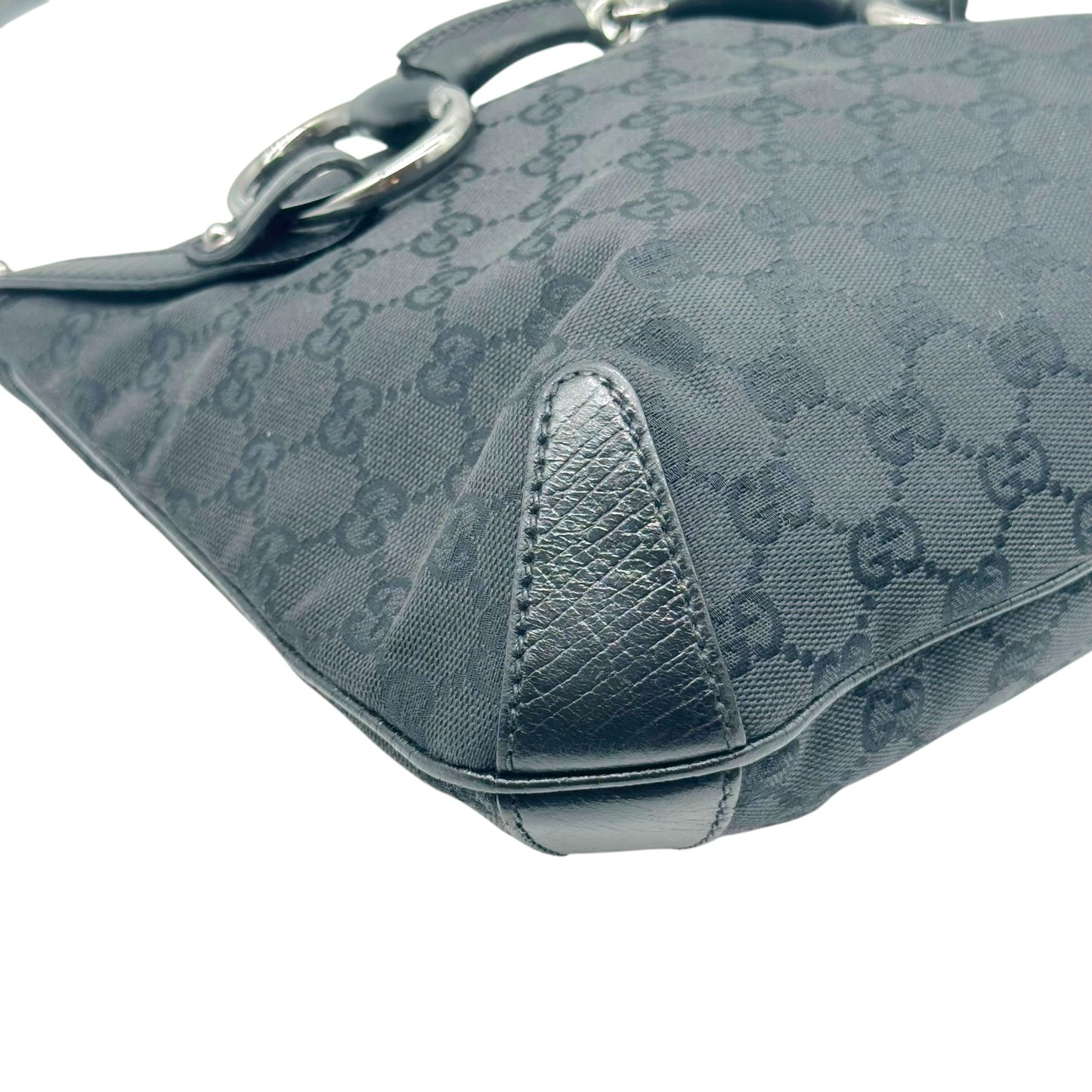 Gucci Black Monogram Canvas Horsebit Shoulder Bag