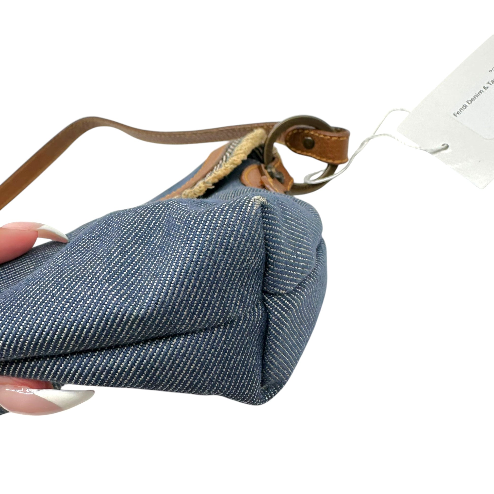 Fendi Chef Shoulder Bag Denim Tan Leather