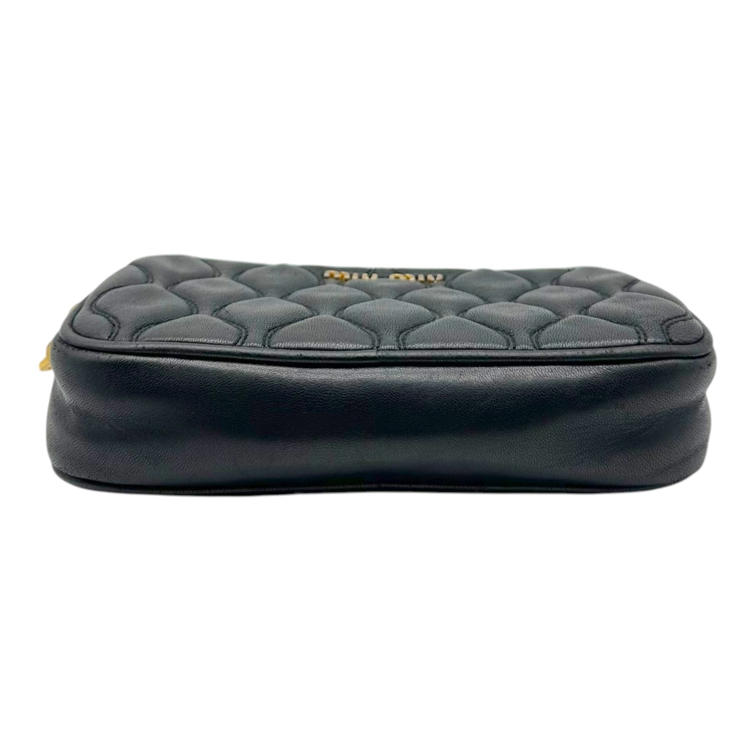 Miu Miu Black Gold Quilted Leather Mini Pochette Bag