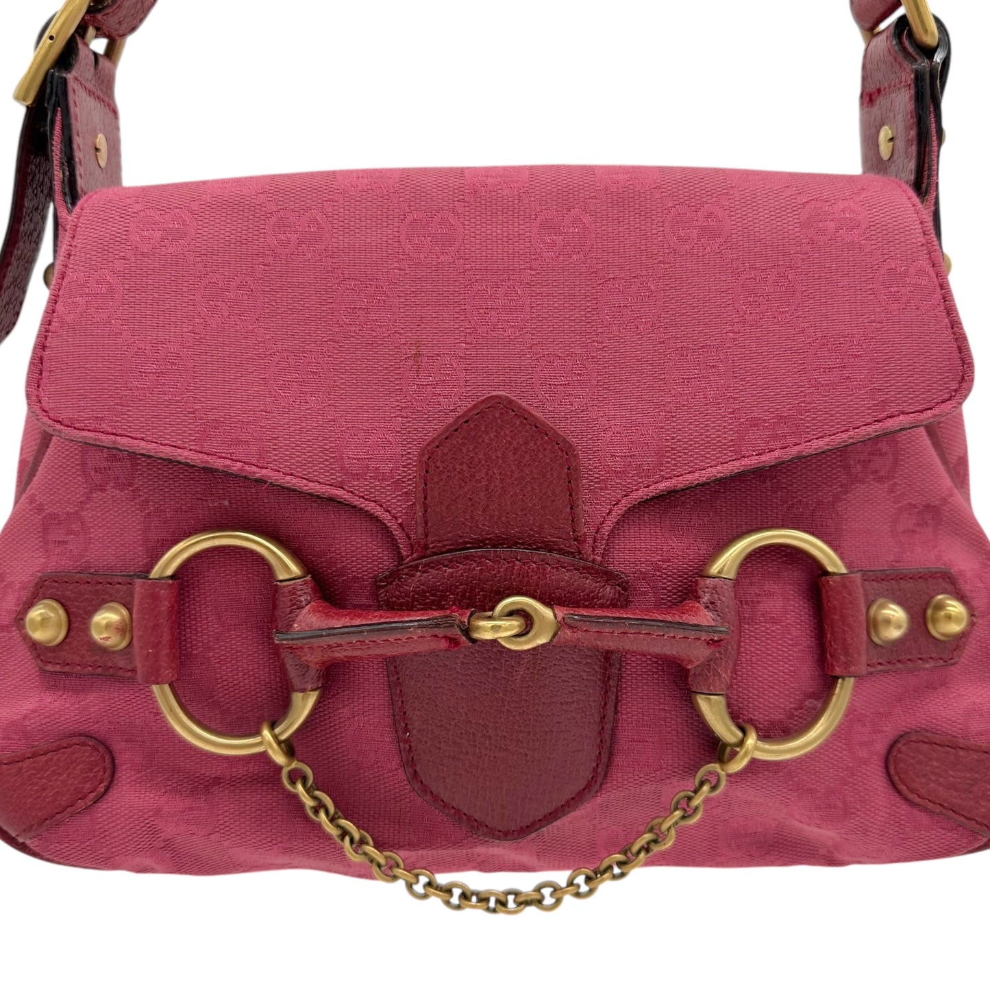 Gucci Red Monogram Horsebit Shoulder Bag