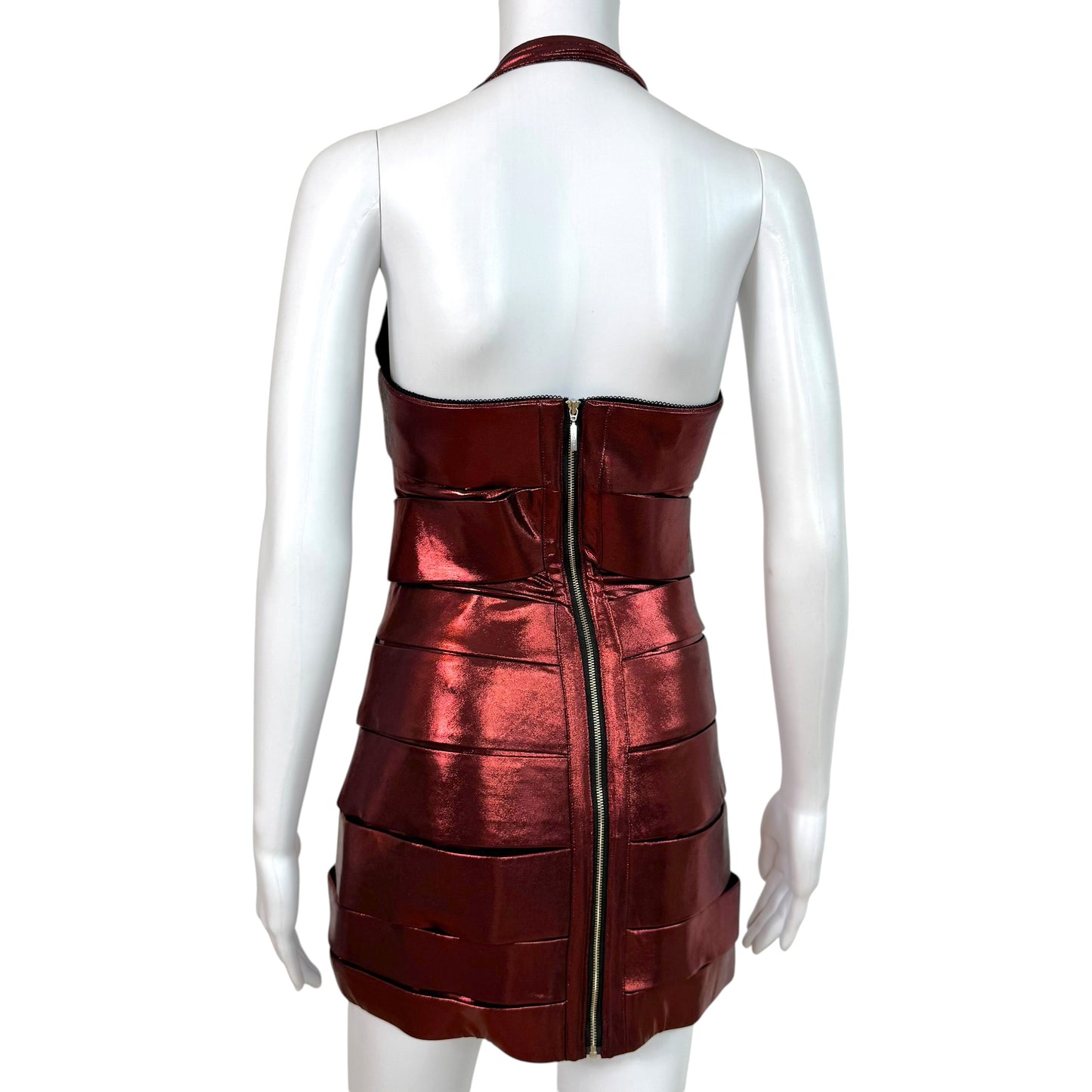 Fanci Club Shalom Red Metallic Halter Mini Dress NEW