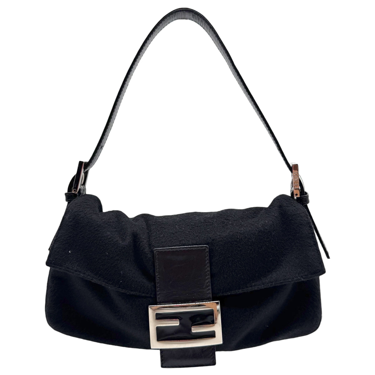 Fendi Black Cashmere Knit Baguette Bag