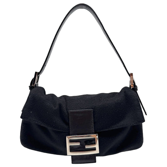 Fendi Black Cashmere Knit Baguette Bag