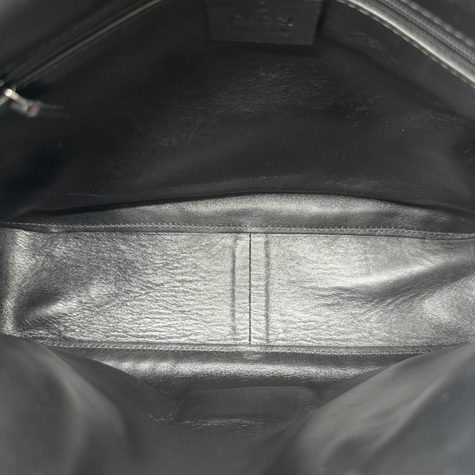 Gucci Black Embossed Suede Shoulder Bag with Metal Strap
