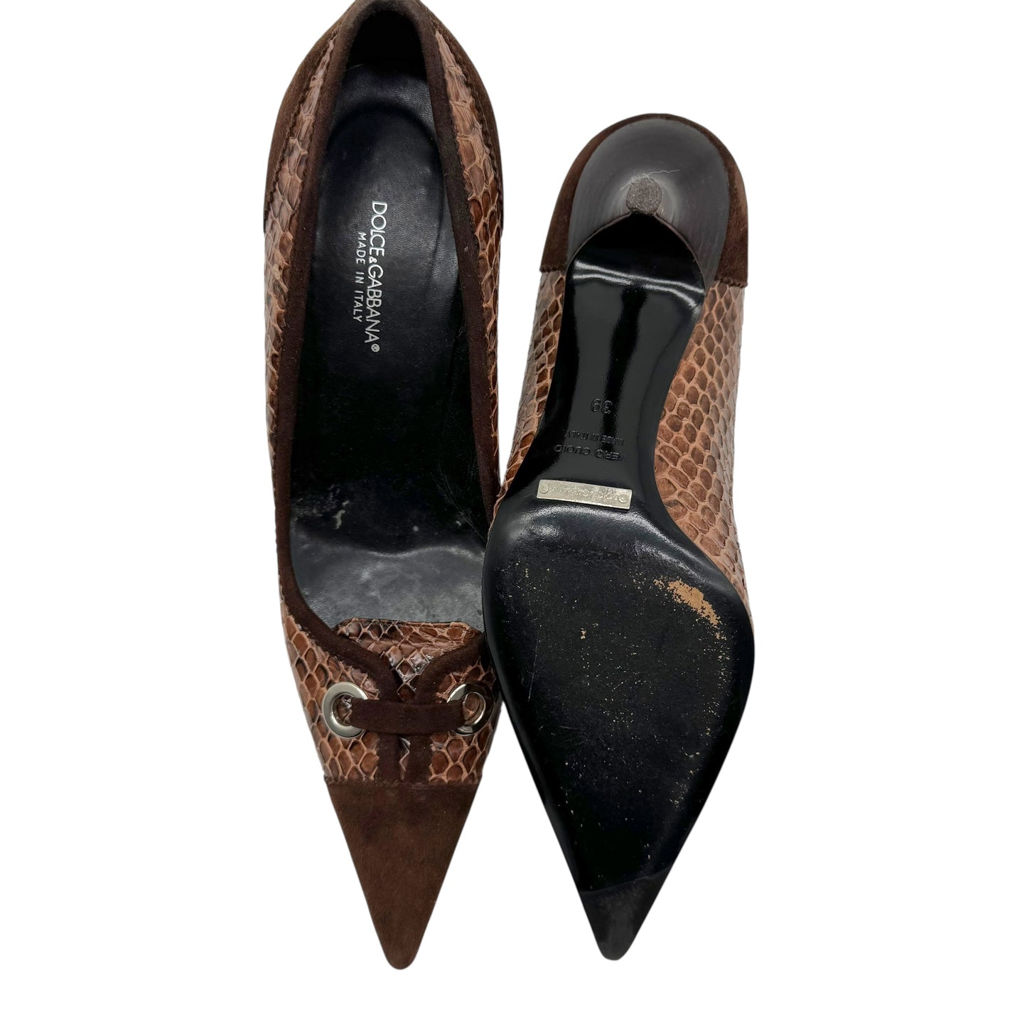 Dolce & Gabbana Brown Suede & Python Pointed Toe Heels - Outfit Repeater