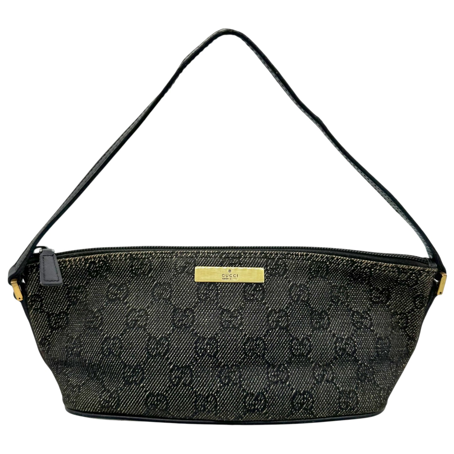 Gucci Gray Denim Monogram Pochette Boat Bag