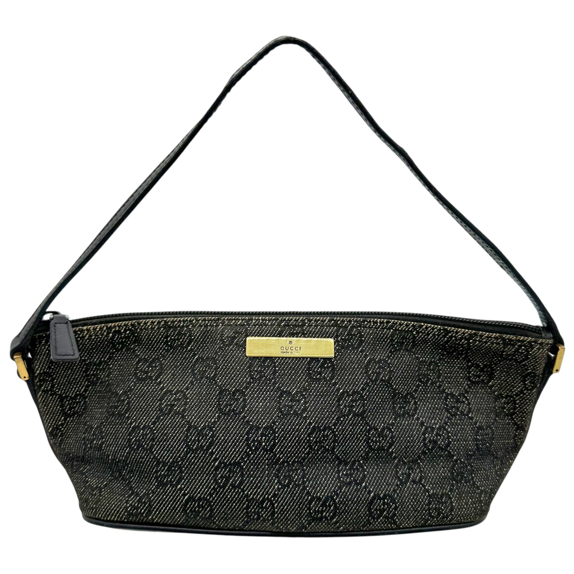 Gucci Gray Denim Monogram Pochette Boat Bag