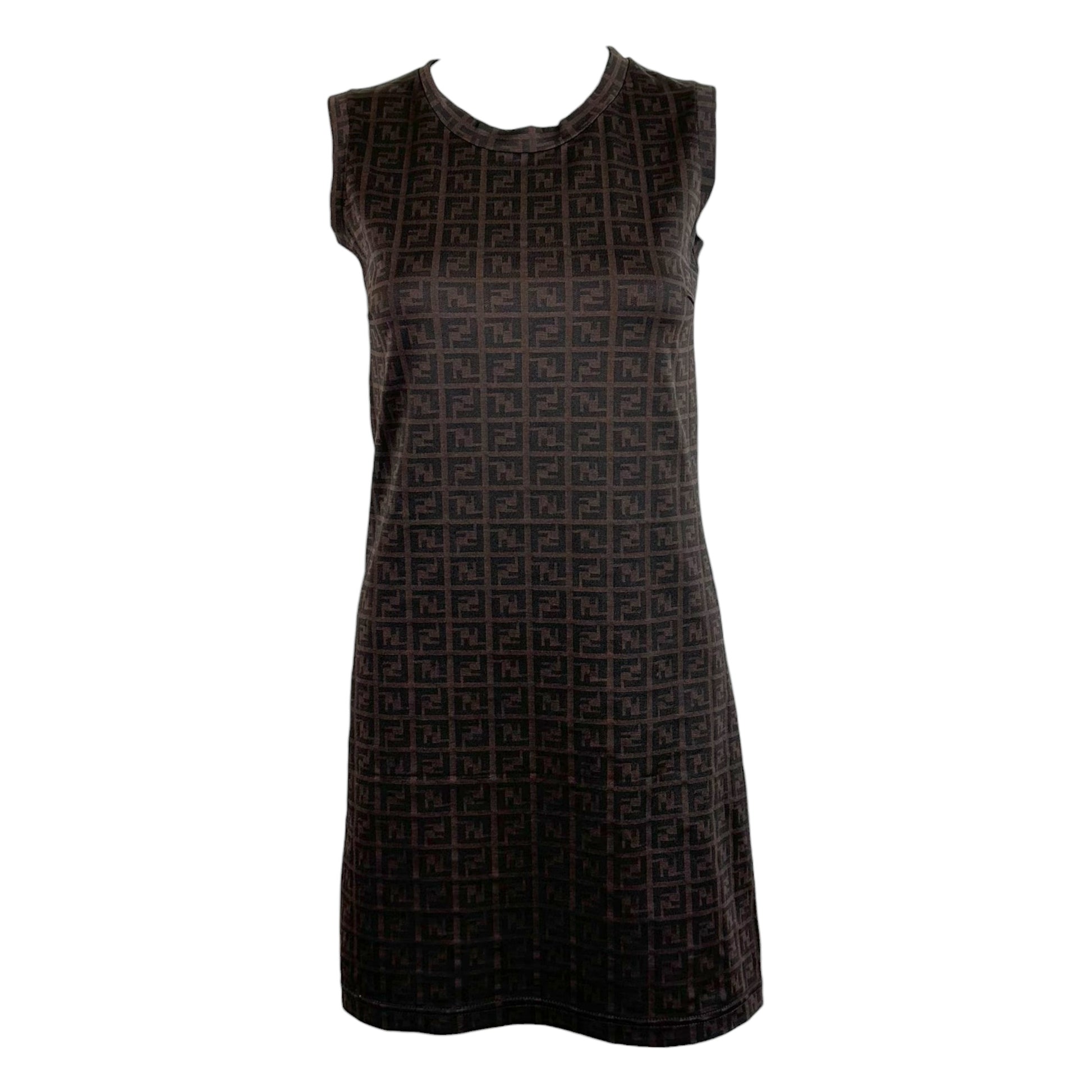 Fendi Mini Dress Brown Black Zucca Monogram Sleeveless