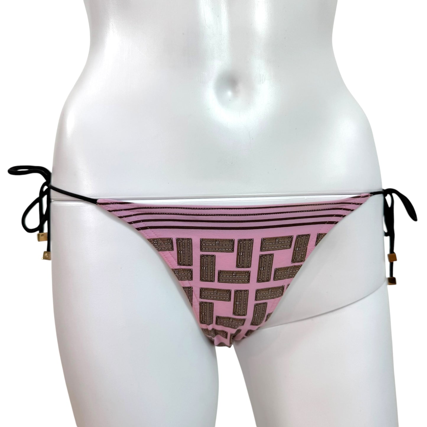 Louis Vuitton Pink & Brown Trunk Print Triangle Tie Bikini Set
