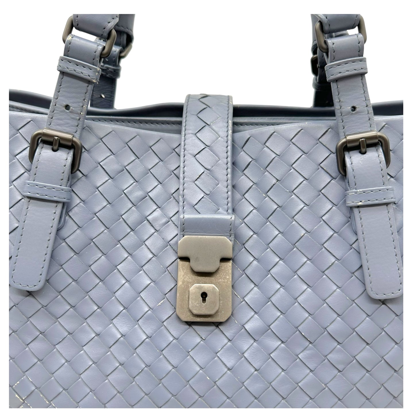 Bottega Veneta Dusty Blue Intrecciato Leather Roma Tote Bag