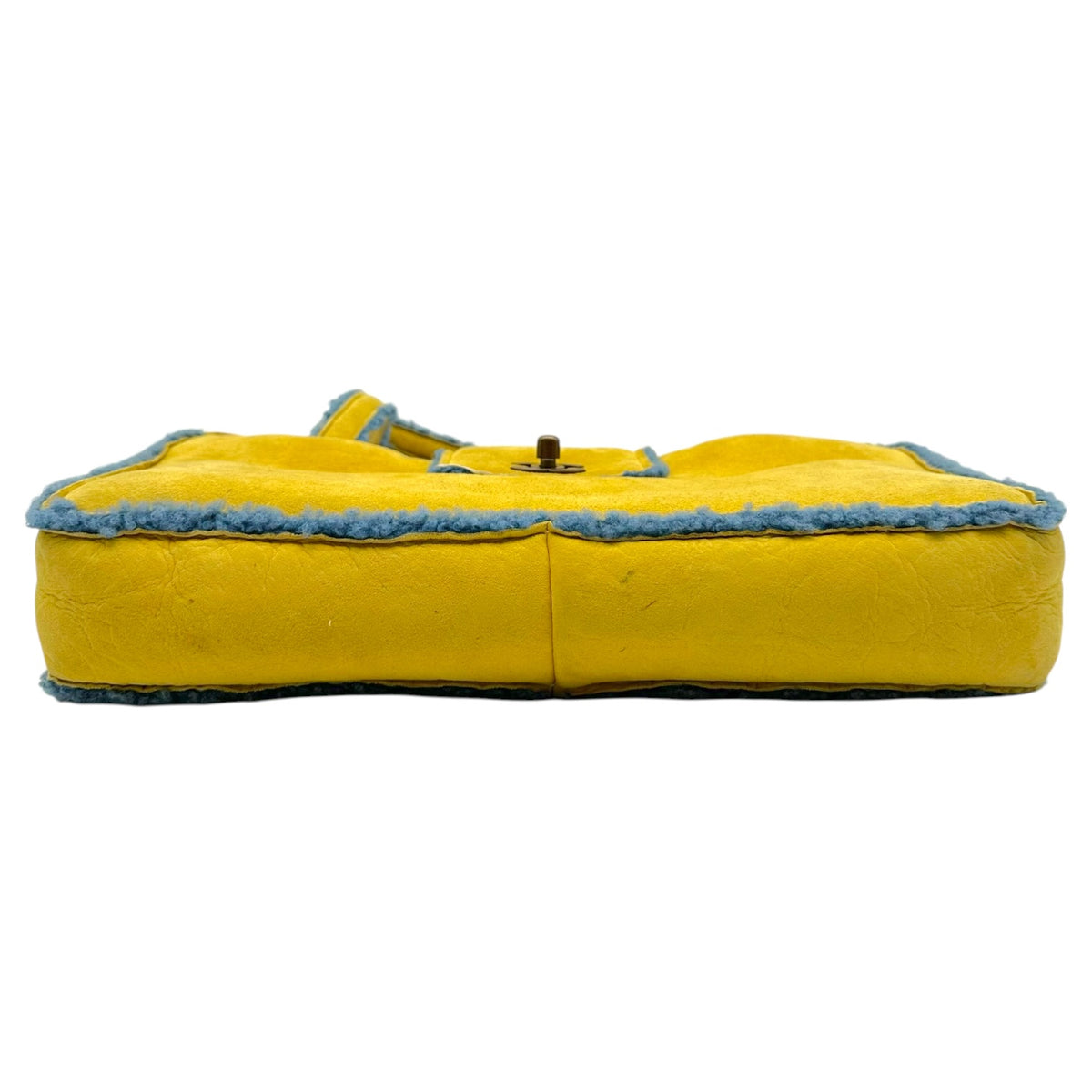 Chanel Yellow Blue Shearling Turnlock Handbag 1990s