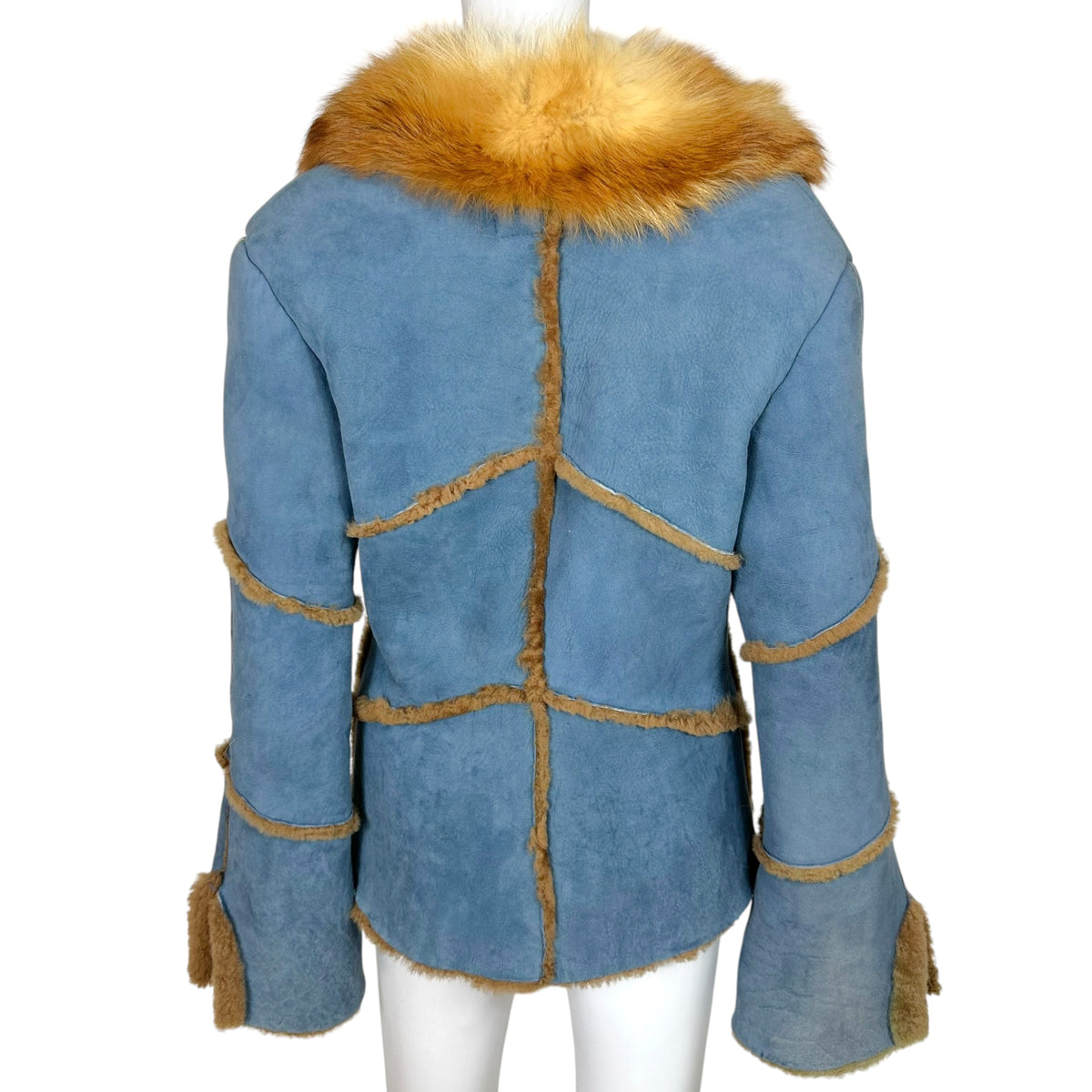 Josephine Shearling Jacket Blue Brown Fur Collar