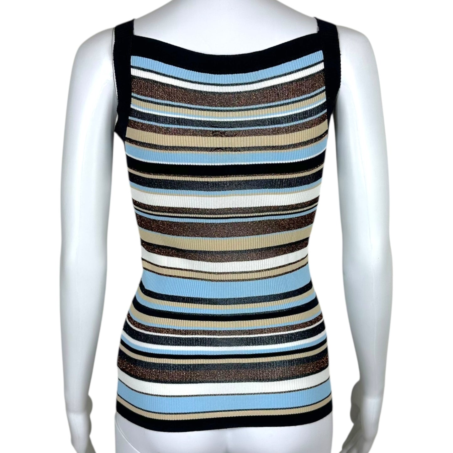 Dolce & Gabbana Blue & Brown Metallic Striped Knit Tank Top