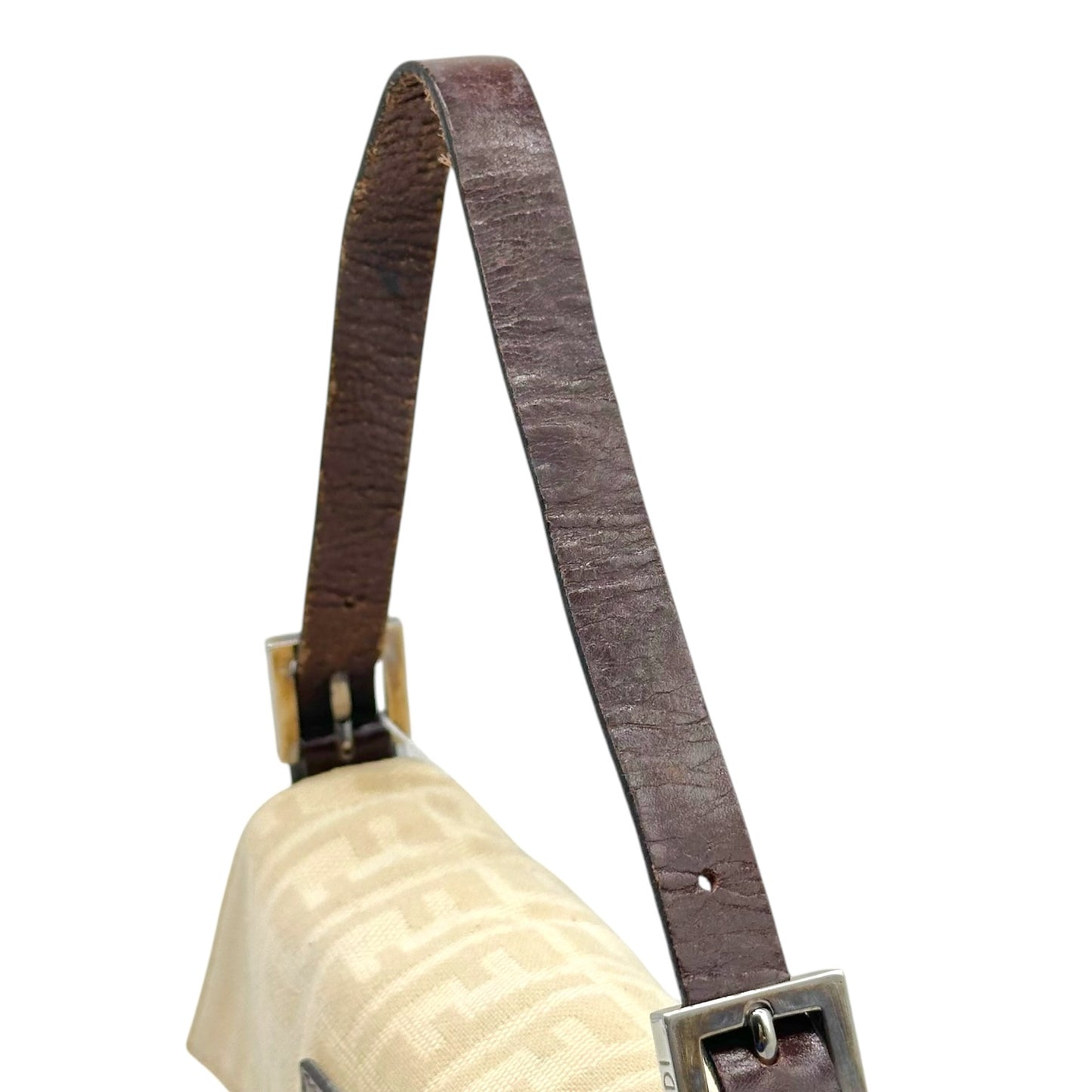 Fendi Ivory Zucca & Brown Leather Baguette Bag