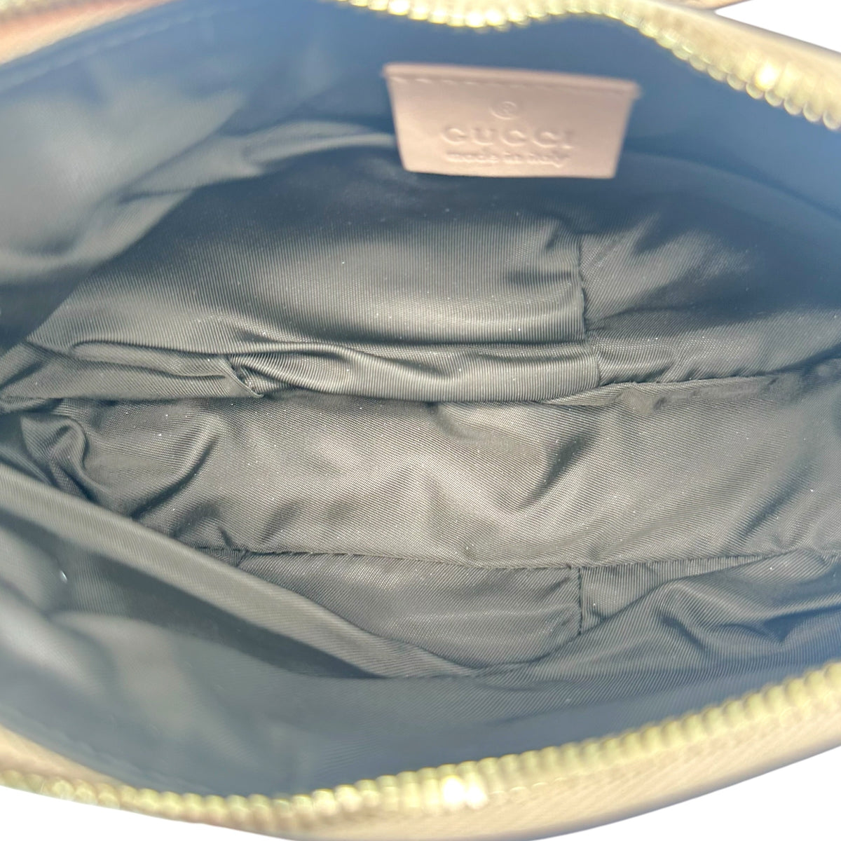 Gucci Pink Metallic Monogram Heart Zip Pochette Bag
