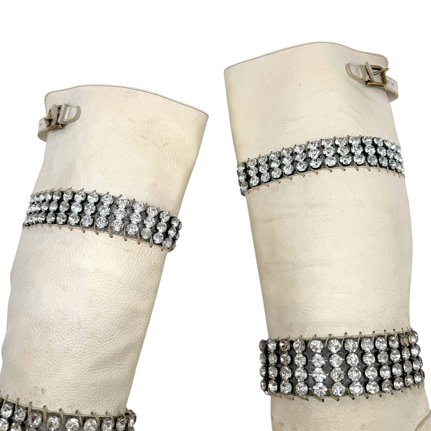Dolce & Gabbana White Leather & Crystal Heeled Boots
