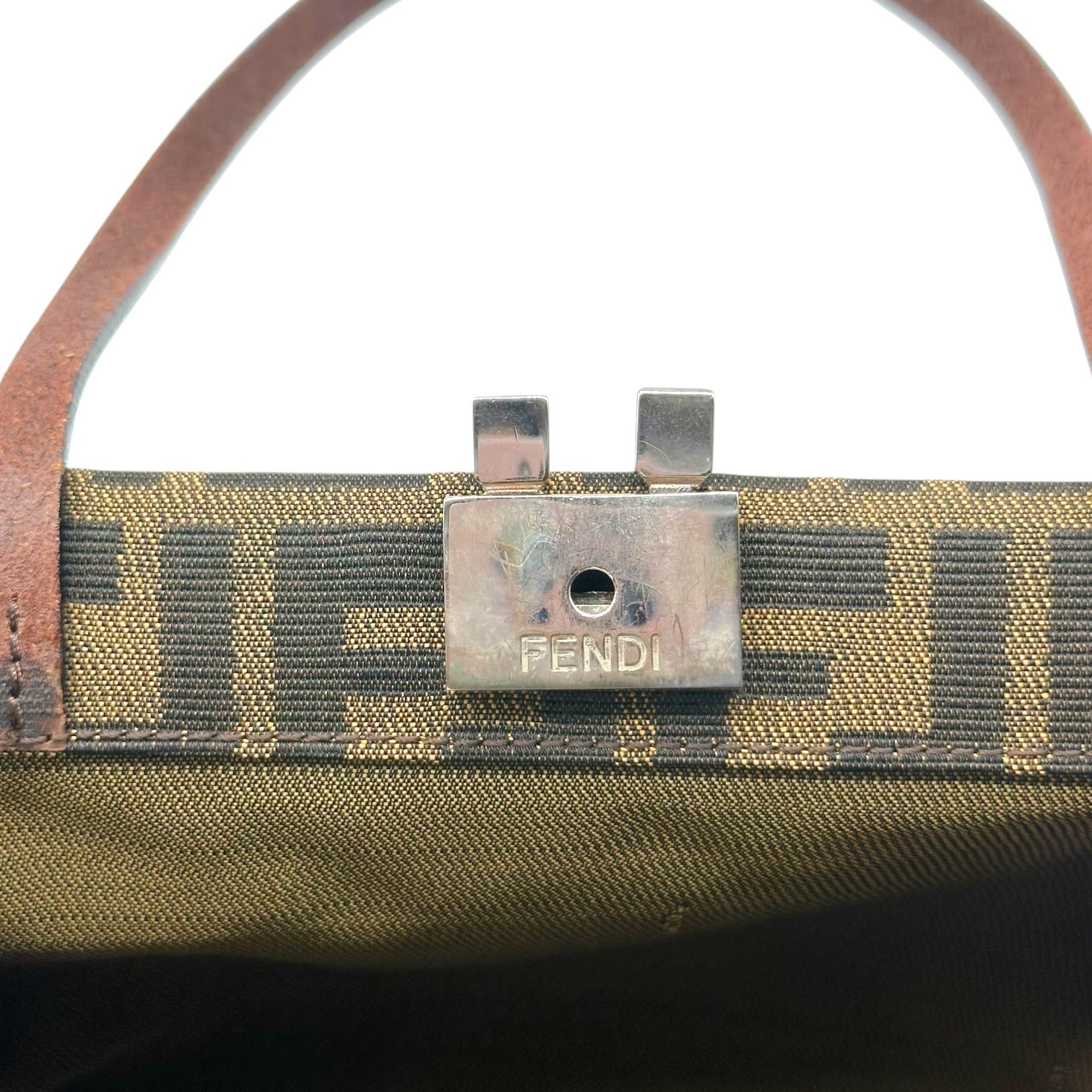 Fendi Kisslock Handbag Brown Black Zucca Monogram