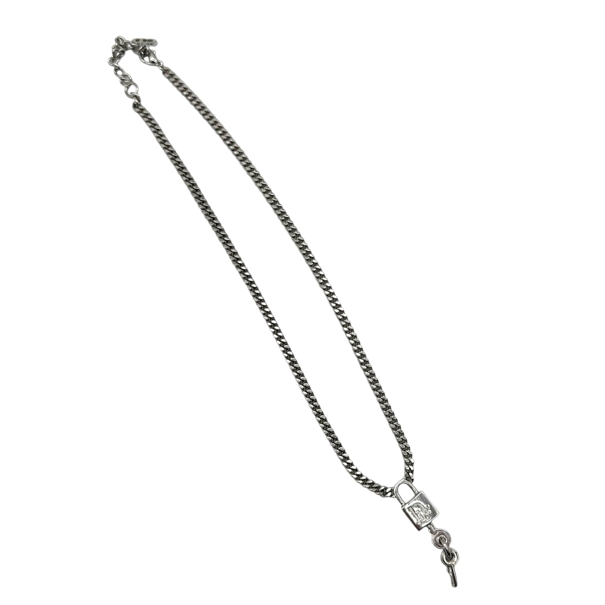 Christian Dior Silver Curb Chain Lock & Key Choker Necklace - Outfit Repeater