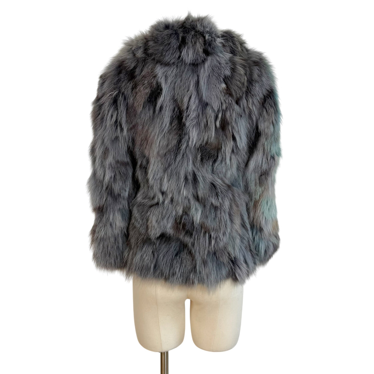 Furrocious Fox Fur Coat Blue Multi Dyed 3/4 Sleeve