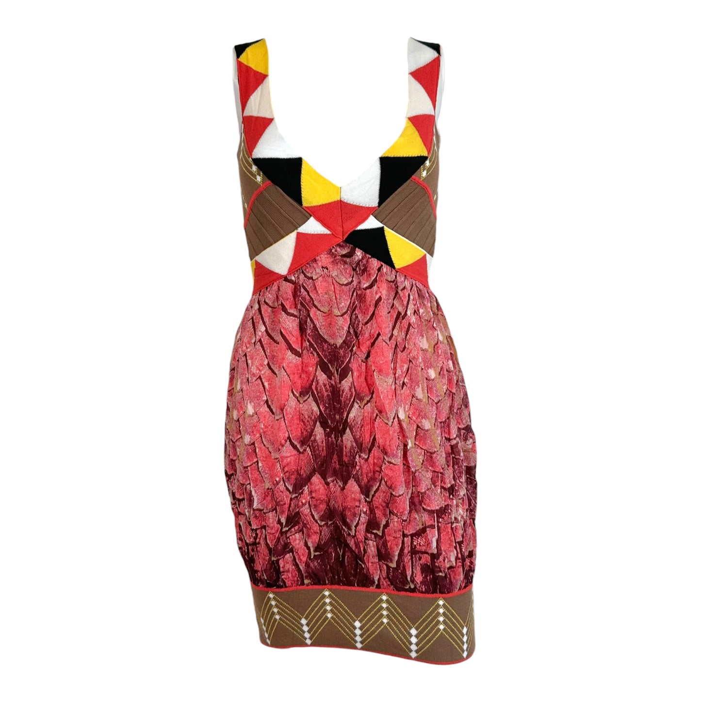 Just Cavalli Roberto Cavalli Pink Feather Print & Tribal Knit Mini Dress NEW