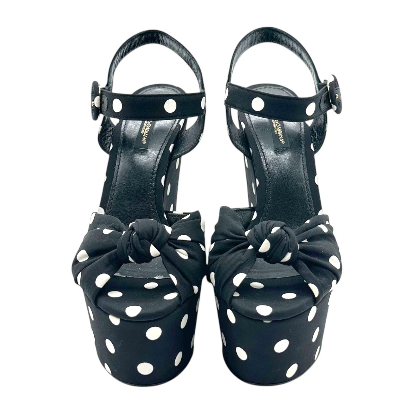 Dolce & Gabbana Black & White Polka Dot Print Wedge Heels