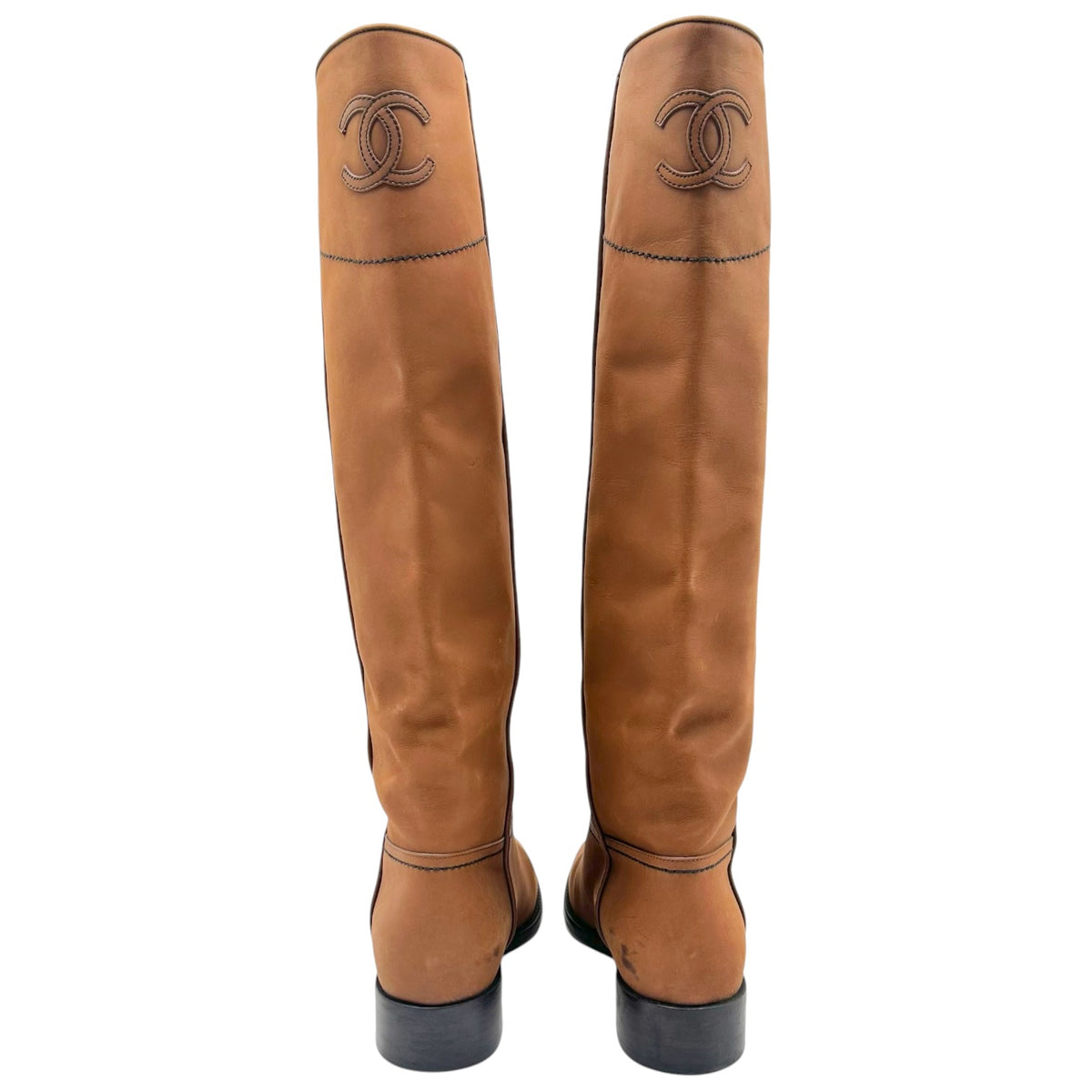 Chanel Brown Leather Western Boots with CC Logo