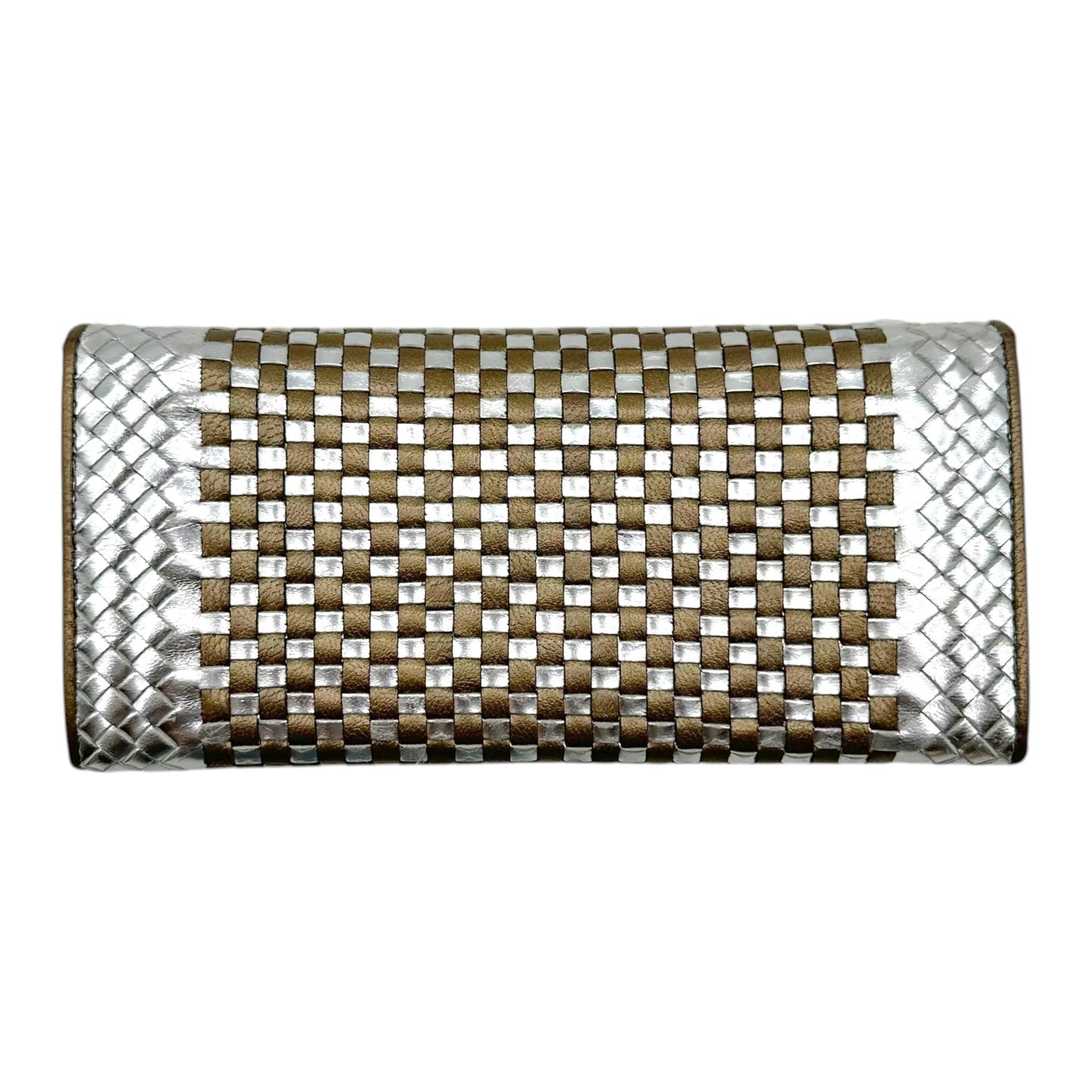 Prada Woven Long Wallet Metallic Silver Gold