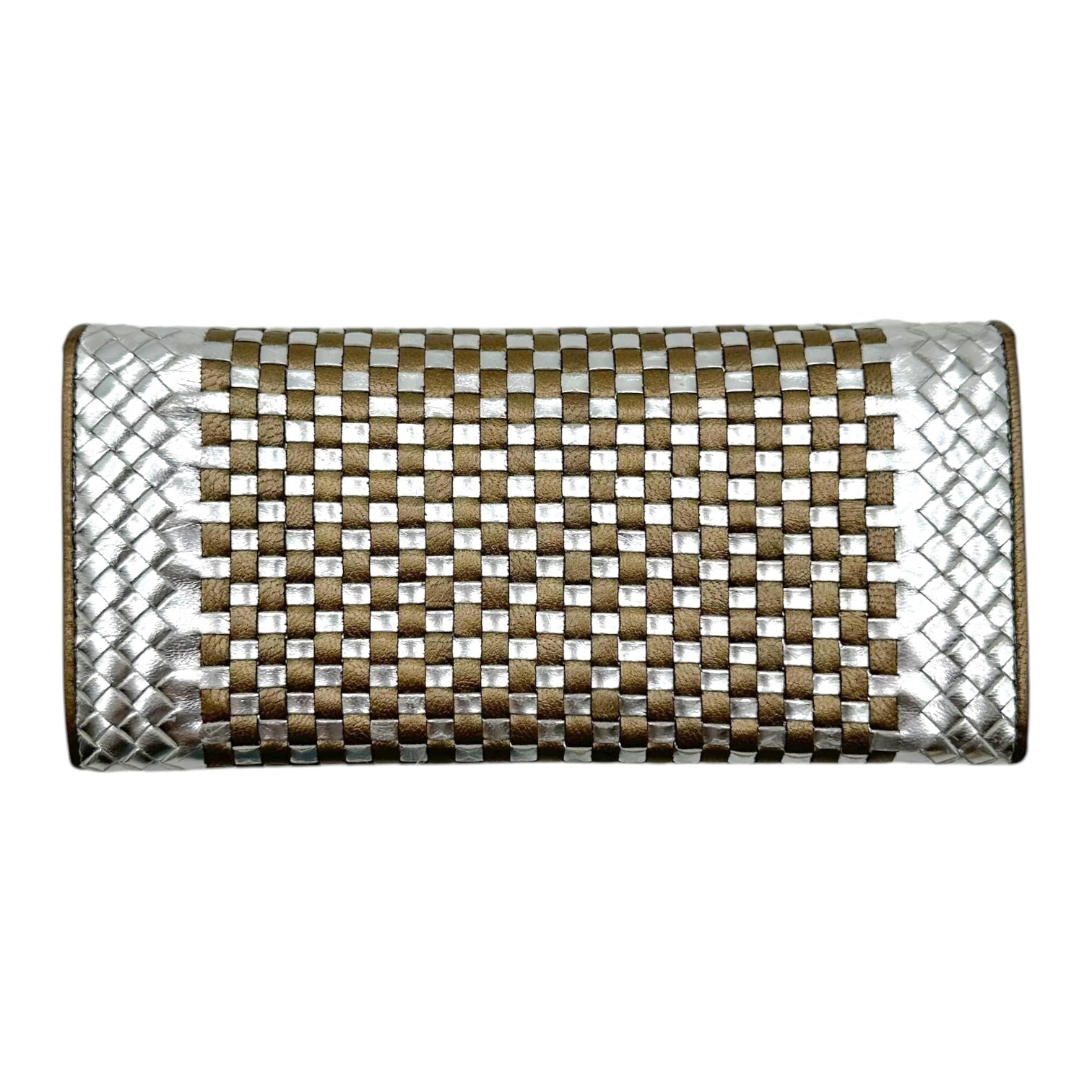 Prada Woven Long Wallet Metallic Silver Gold