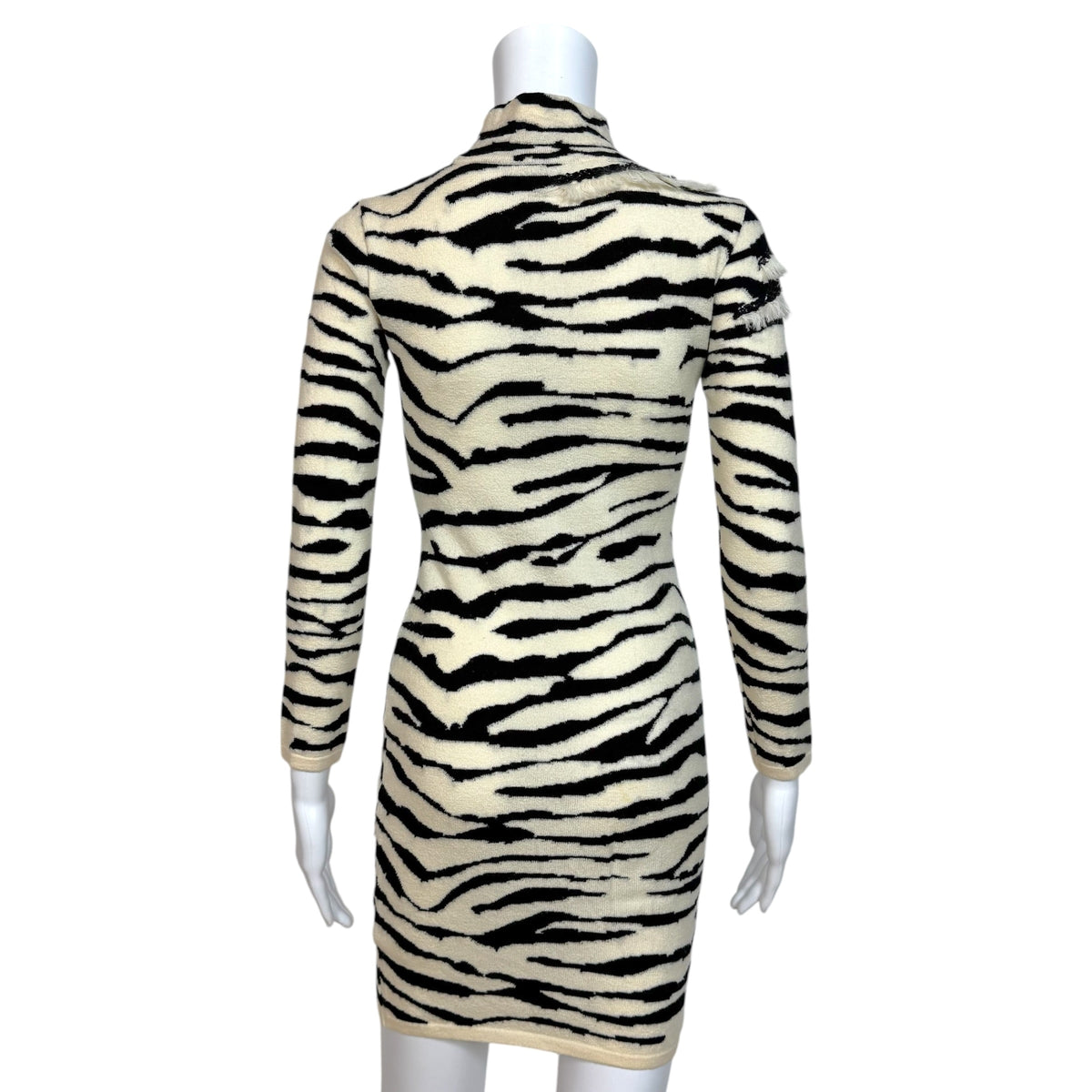 Blumarine Zebra Print Knit & Sequin Mock Neck Mini Dress