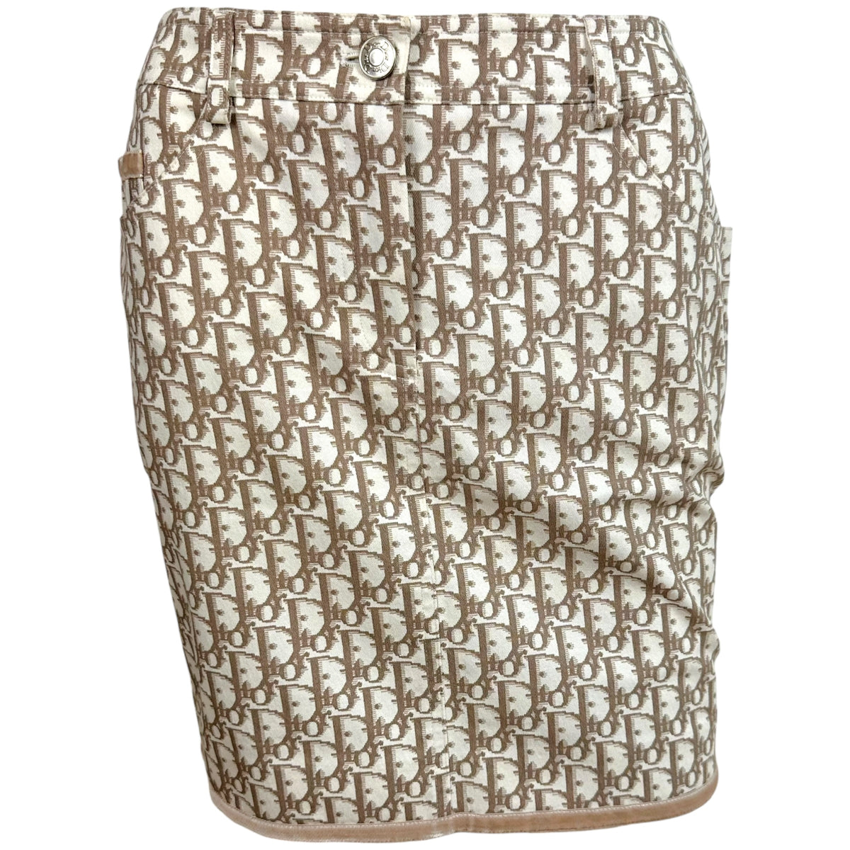 Christian Dior Midi Skirt Ivory Tan Trotter Monogram Velvet