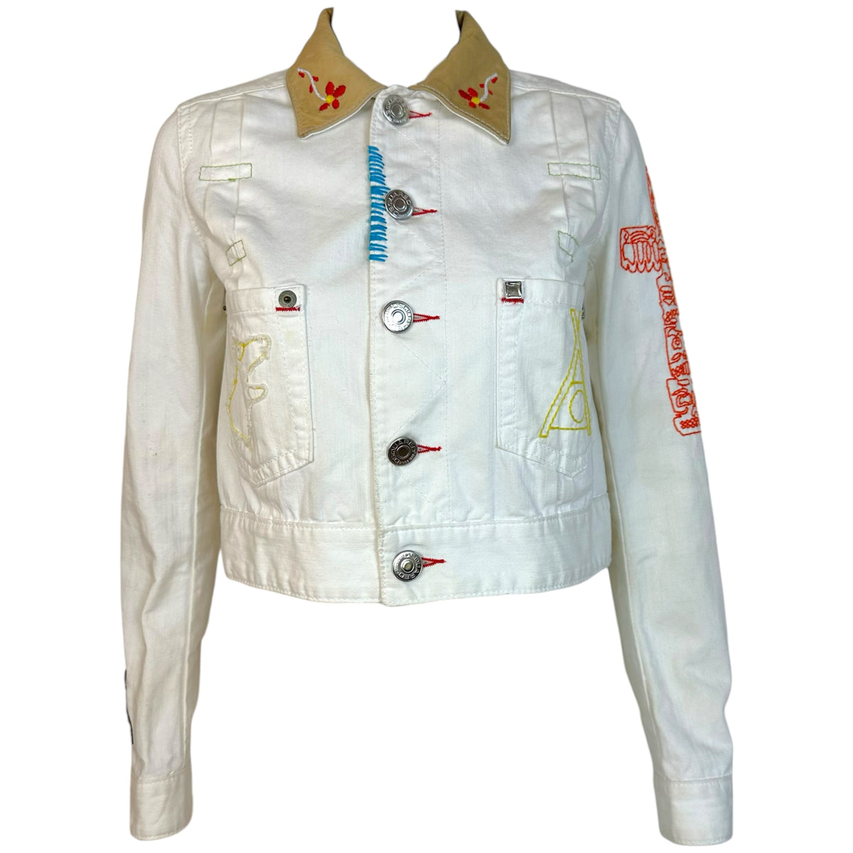 Dsquared2 White Denim Embroidered Crop Jacket