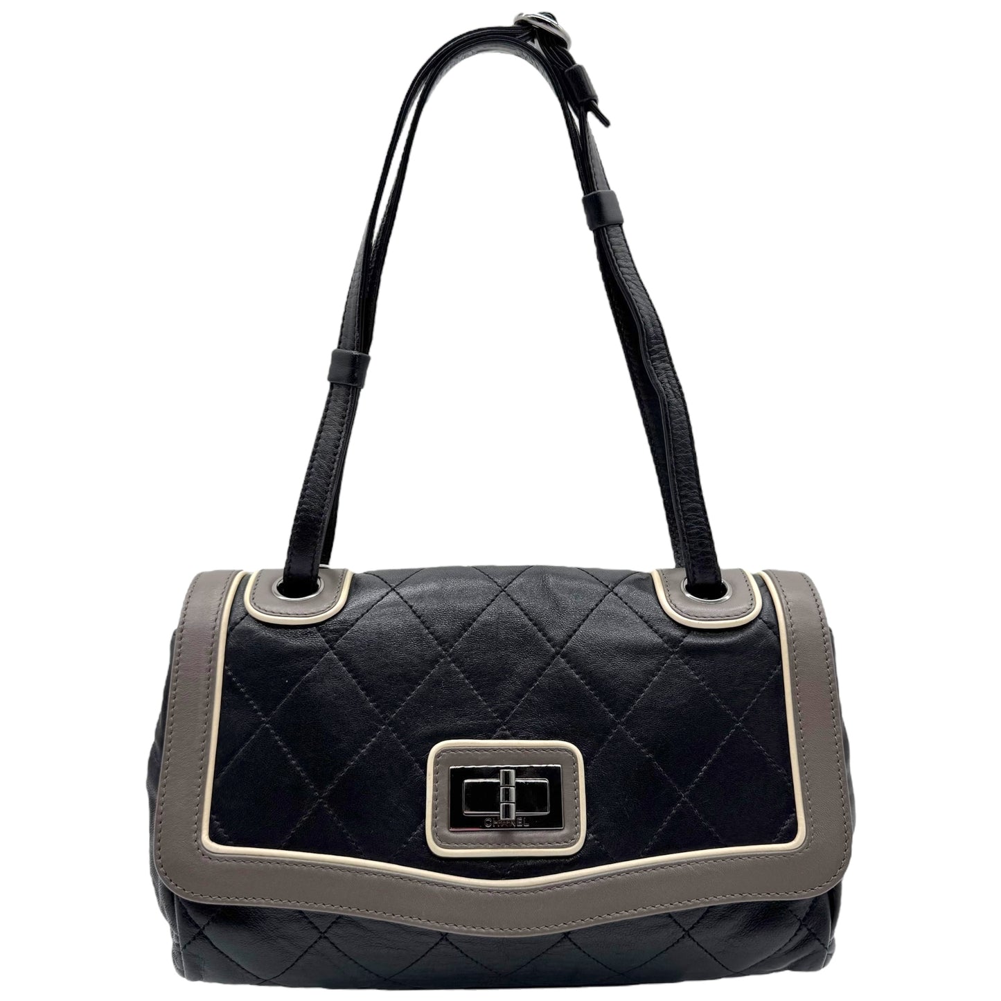 Chanel Gray & Black Matelasse Lambskin Adjustable Shoulder Flap Bag 2006-08 - Outfit Repeater