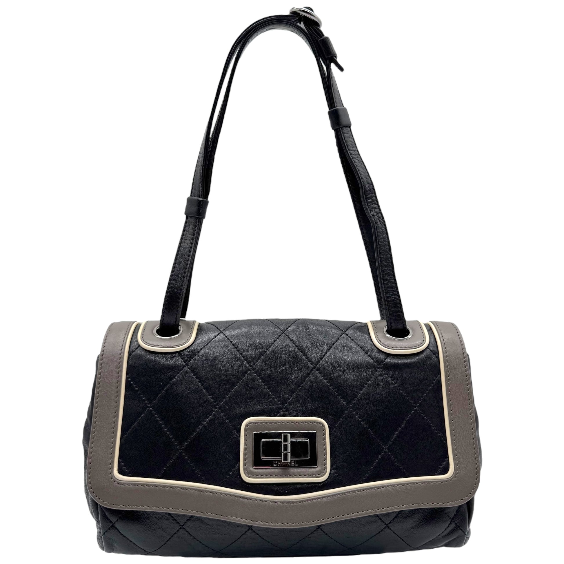 Chanel Gray & Black Matelasse Lambskin Adjustable Shoulder Flap Bag 2006-08 - Outfit Repeater