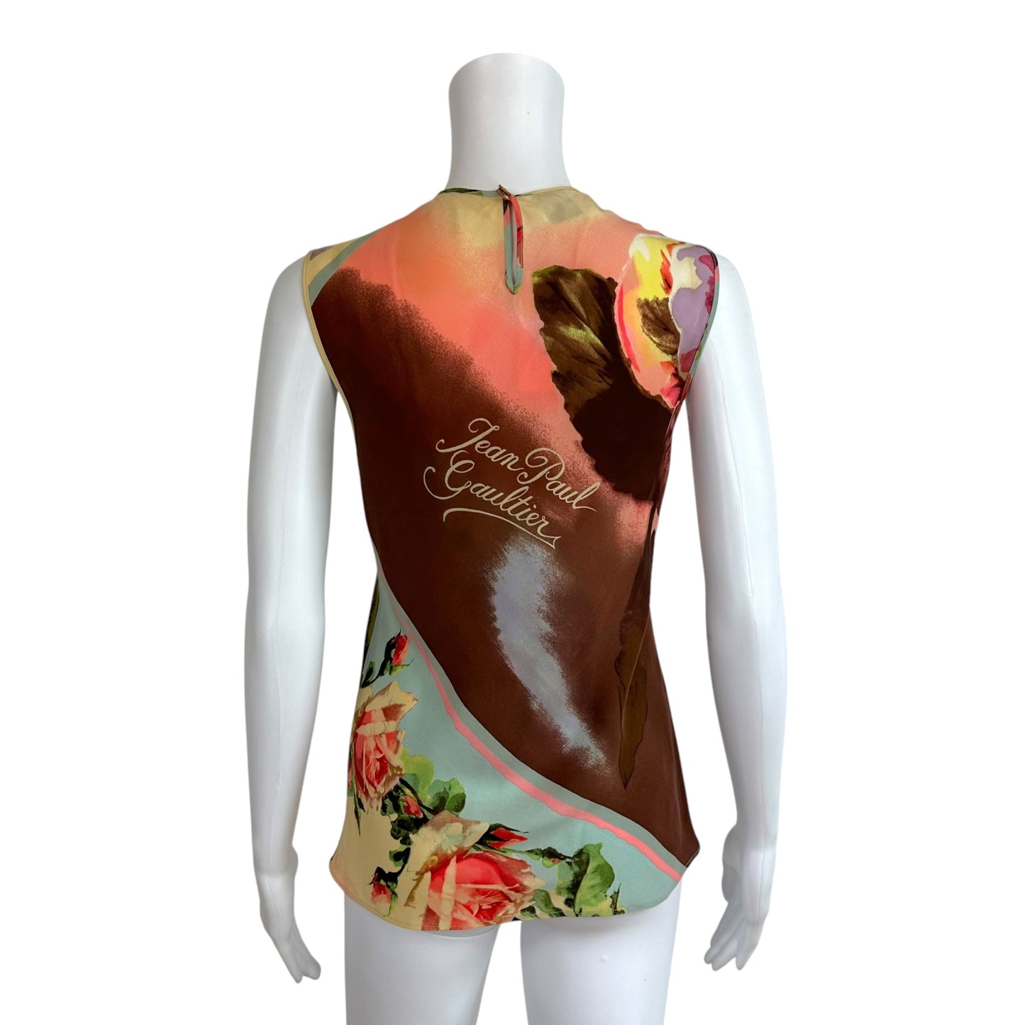Jean Paul Gaultier S/S 2001 Multicolor Floral Sleeveless Silk Blouse